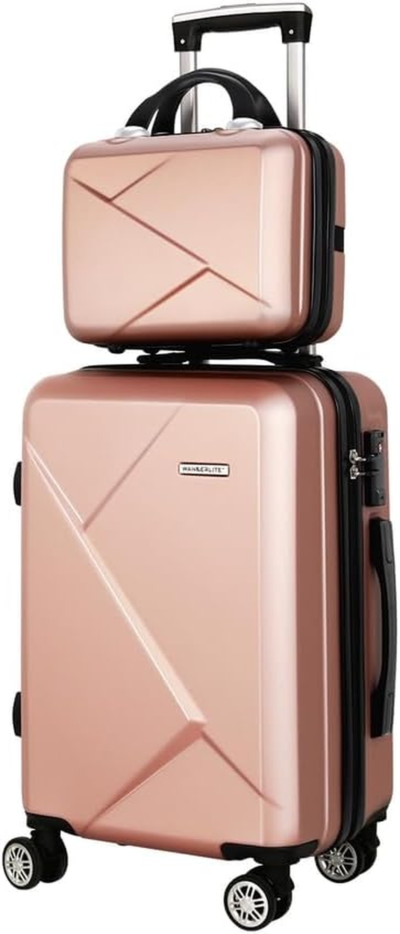 Wanderlite 2Pcs Luggage Set(12/20), Trolley Suitcase Hand Luggages Hard Case Shell, Travel Strap Bag Carry on Adult Kids Lightweight Roller TSA Lock with Wheels Black