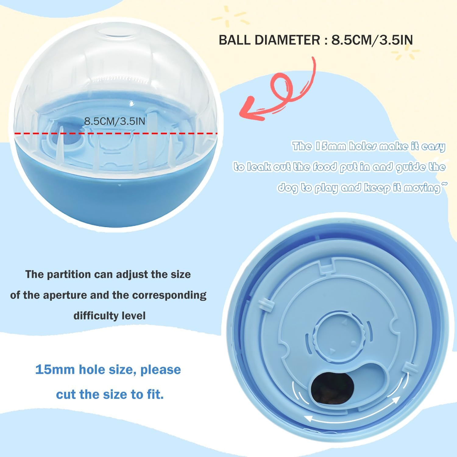 TORMEN Dog Treat Ball Toy, Pet Zone IQ Dispensing Interactive Food Dispenser Puzzle for Pets, Adjustable Difficulty, Durable Leak-Resistant Ball, Treat-Dispensing Toy for Exercise & Fun (Blue) image number 2