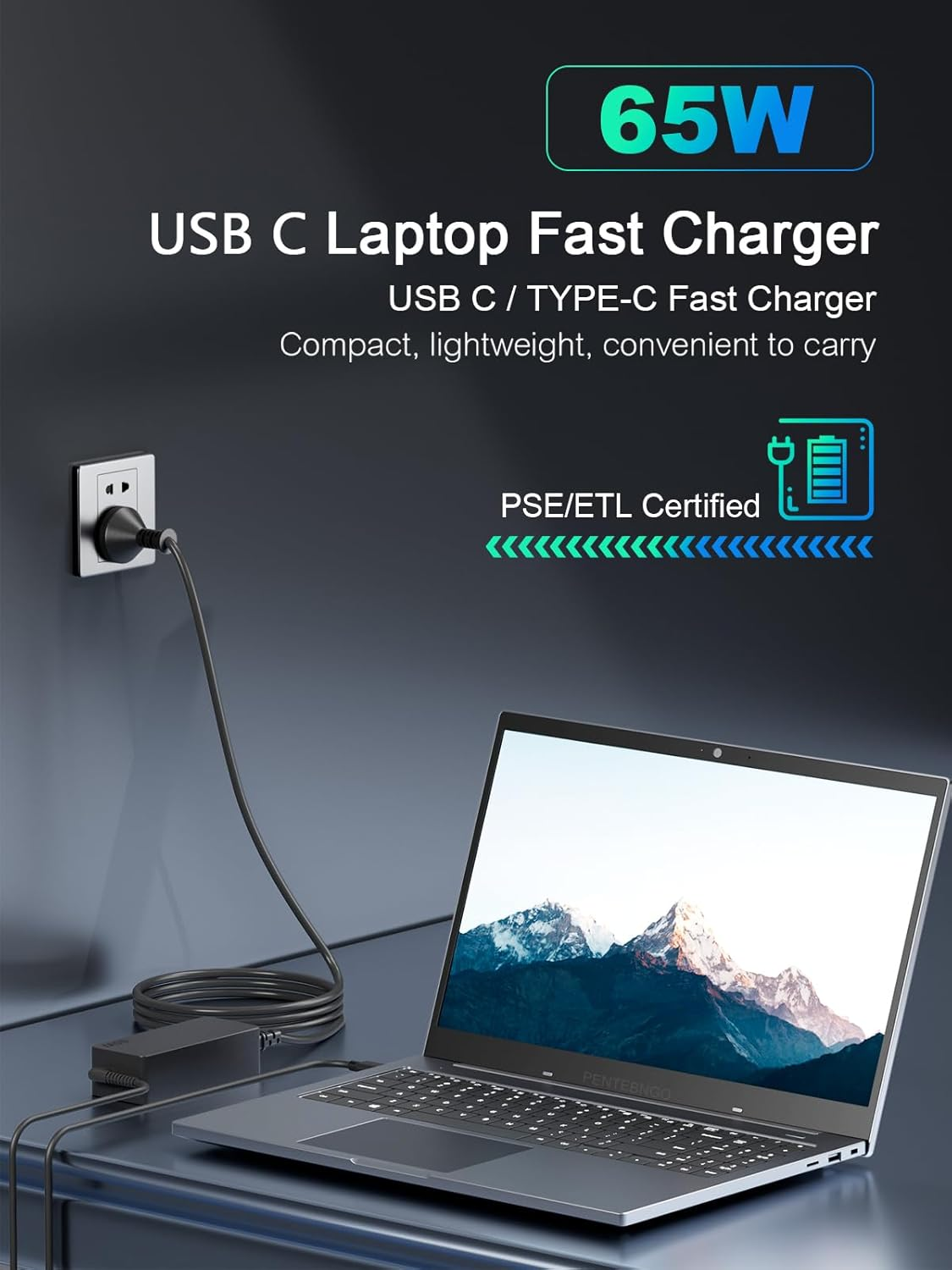 65W USB C Laptop Charger Fast Chromebook Charger Compatible with Lenovo Thinkpad Yoga HP Spectre Elitebook Dell Latitude Acer Google Asus Samsung Computer Replacement 45W USB Type C Power Supply Cord image number 6