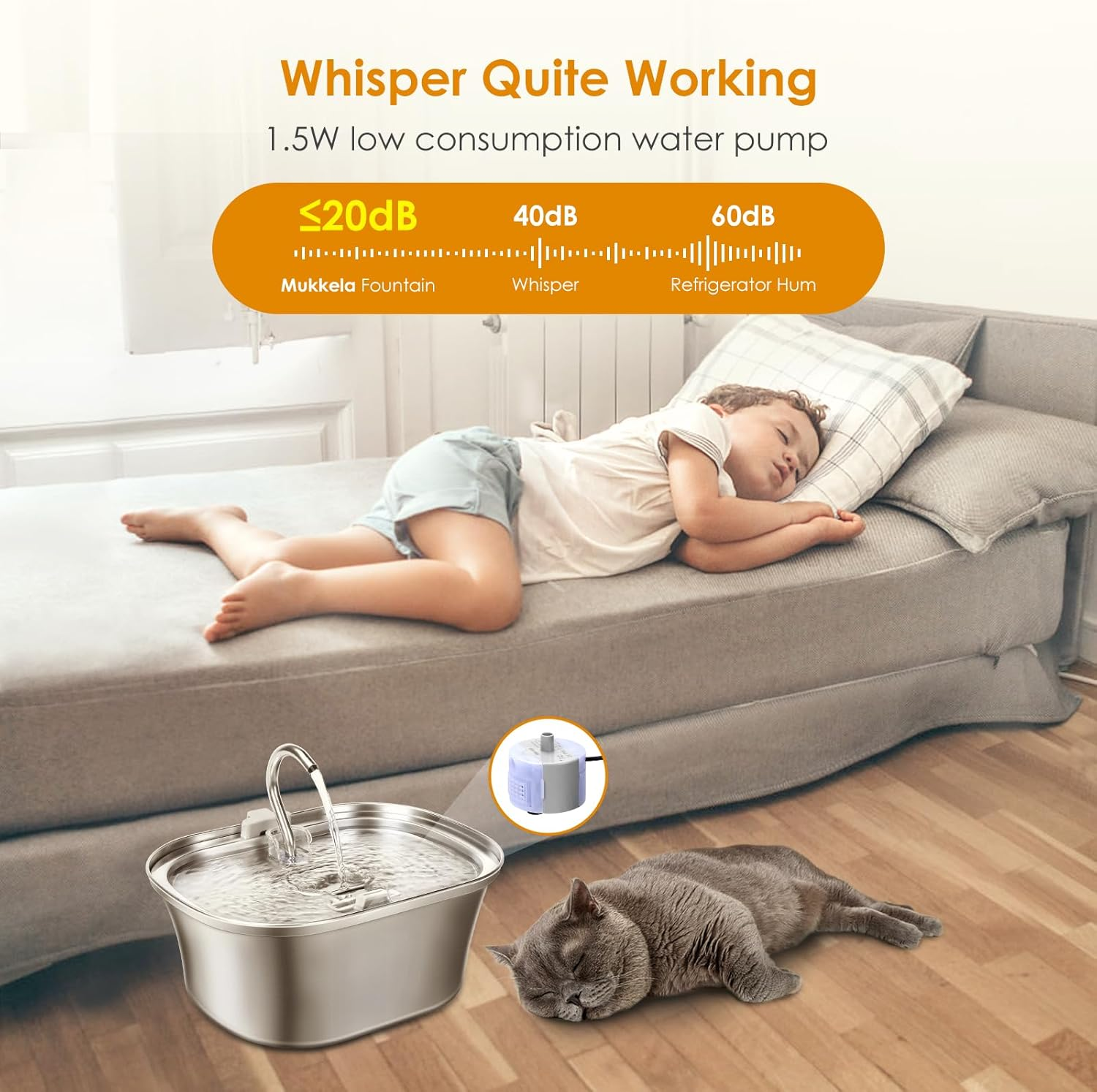 Cat Water Fountain, 3.2L/108Oz Automatic Stainless Steel Pet Water Fountain, Ship-Shaped Cat Drinking Fountains Pet Water Bowl Dispenser with Ultra-Quiet Pump for Cats, Pets, Dishwasher Safe image number 4