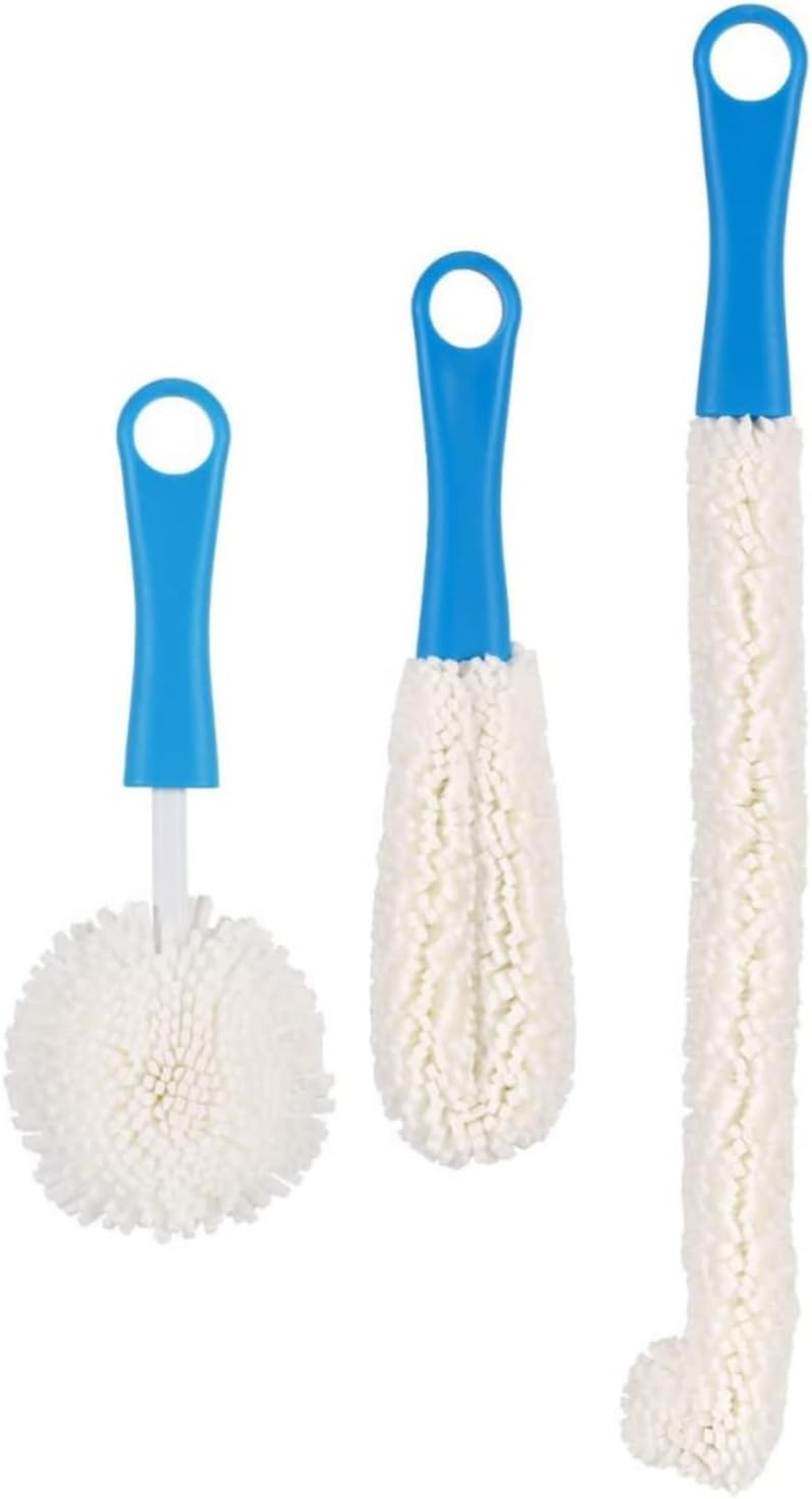 MILIOG 3PCS Decanter Cleaning Brush ，Flexible Wine Glass Brush Set for Narrow Neck Bottles, Goblets, Champagne Flutes - Non-Scratch Household & Bar Tools