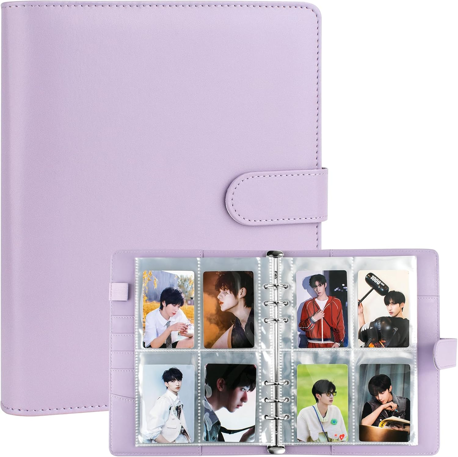 A5 Kpop Photocard Binder Album with 200 Card Slots, PU Leather Cover with Magnetic Buckle Closure for Organizing Trading Cards (Purple)