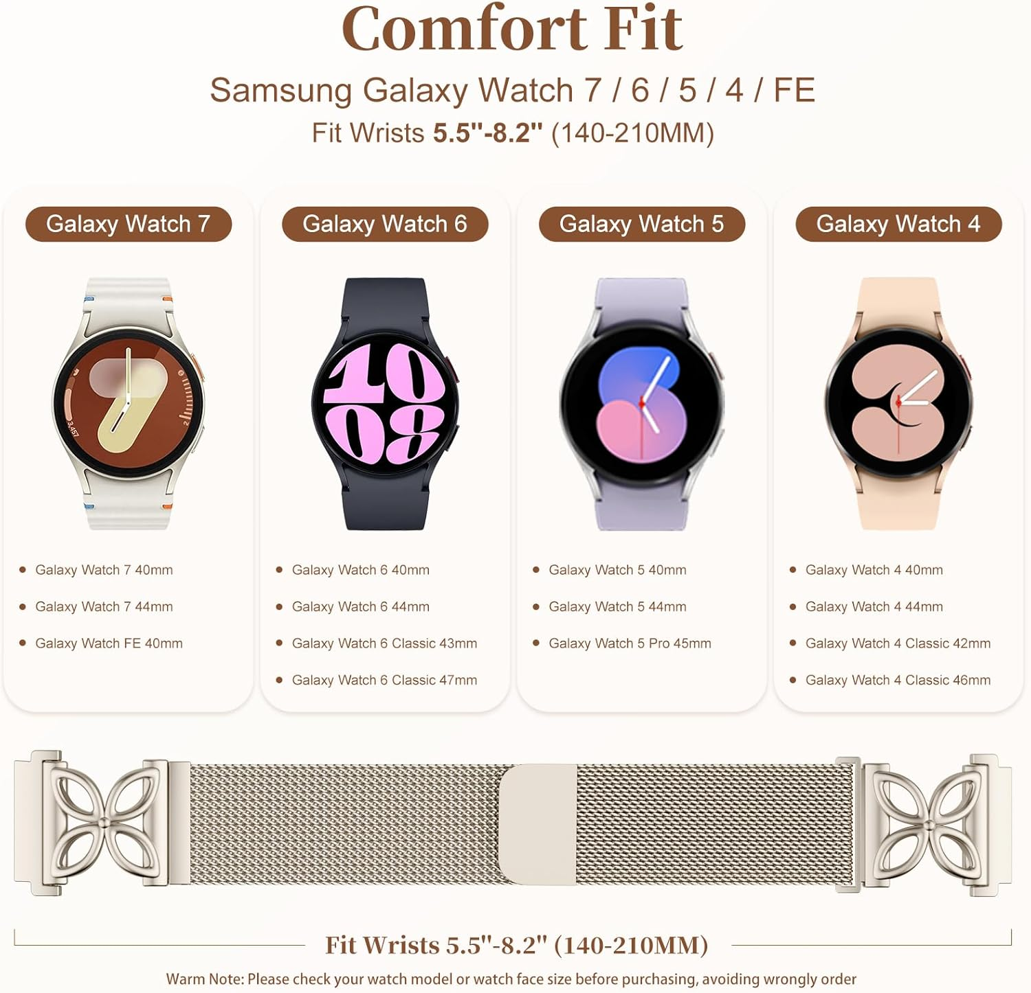 Magnetic Milanese Mesh Loop Compatible with Samsung Galaxy Watch 7 6 5 4 FE Active 2 40Mm 44Mm Band/Galaxy 5 Pro 45Mm/ 6 4 Classic Bands, 20Mm Metal Stainless Steel Strap for Samsung Watch Women Men - Rosegold image number 7