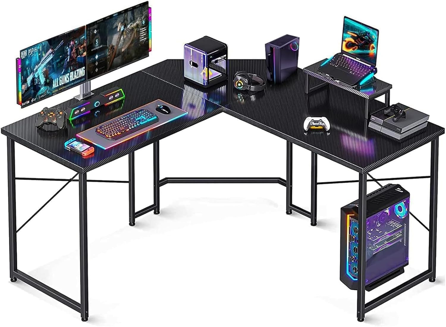 Gaming Desk 129X129X76Cm, L Shaped Desk with Monitor Stand&Storage Bag, Metal Legs, Corner Computer Table with Headphone Hook for Home Office Bedroom Study image number 5