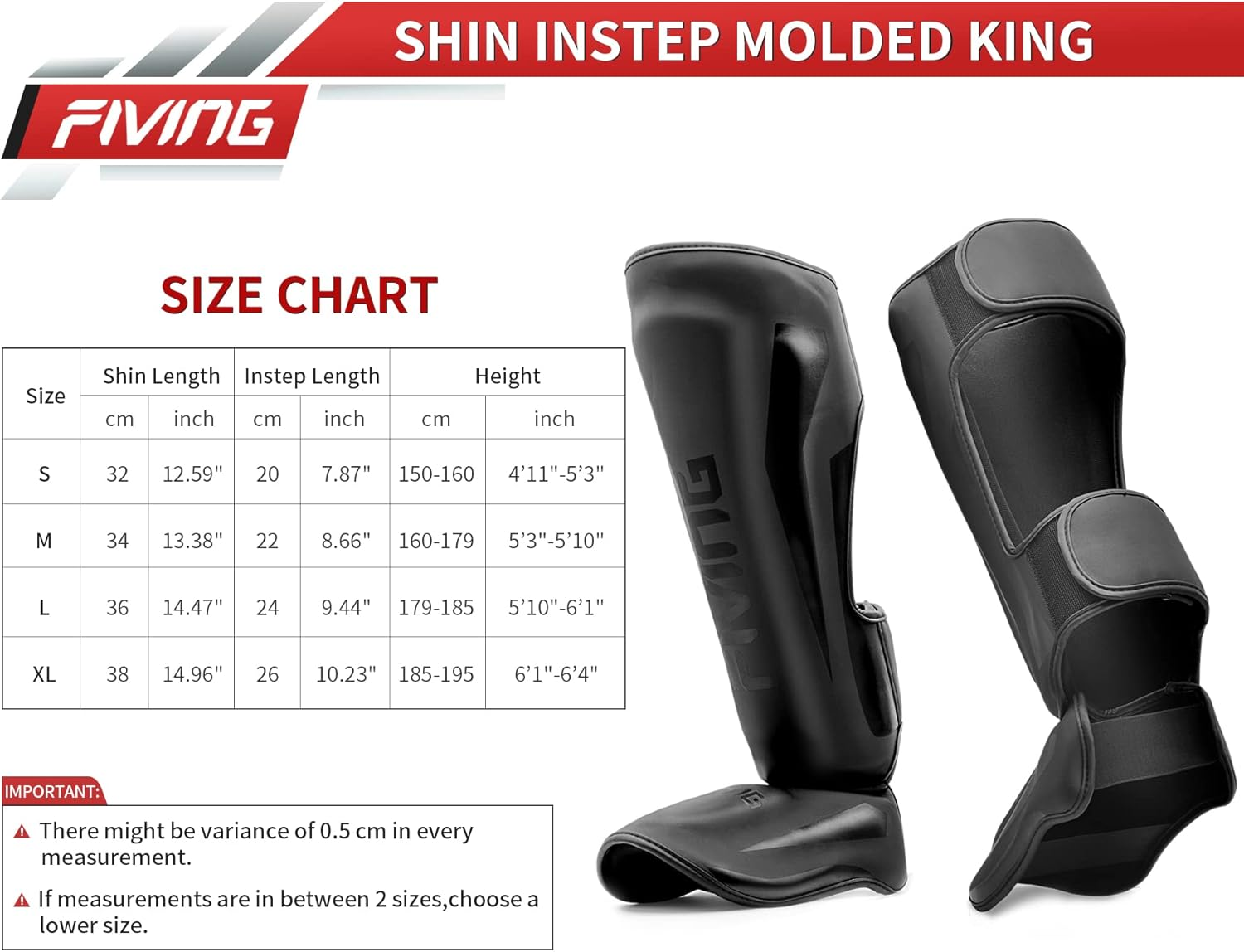 FIVING MMA Martial Arts Shin Guards &ndash; Padded, Adjustable Muay Thai Leg Guards with Instep Protection for Kickboxing/Mma Training and Sparring &ndash; Durable, Professional MMA Equipment image number 2