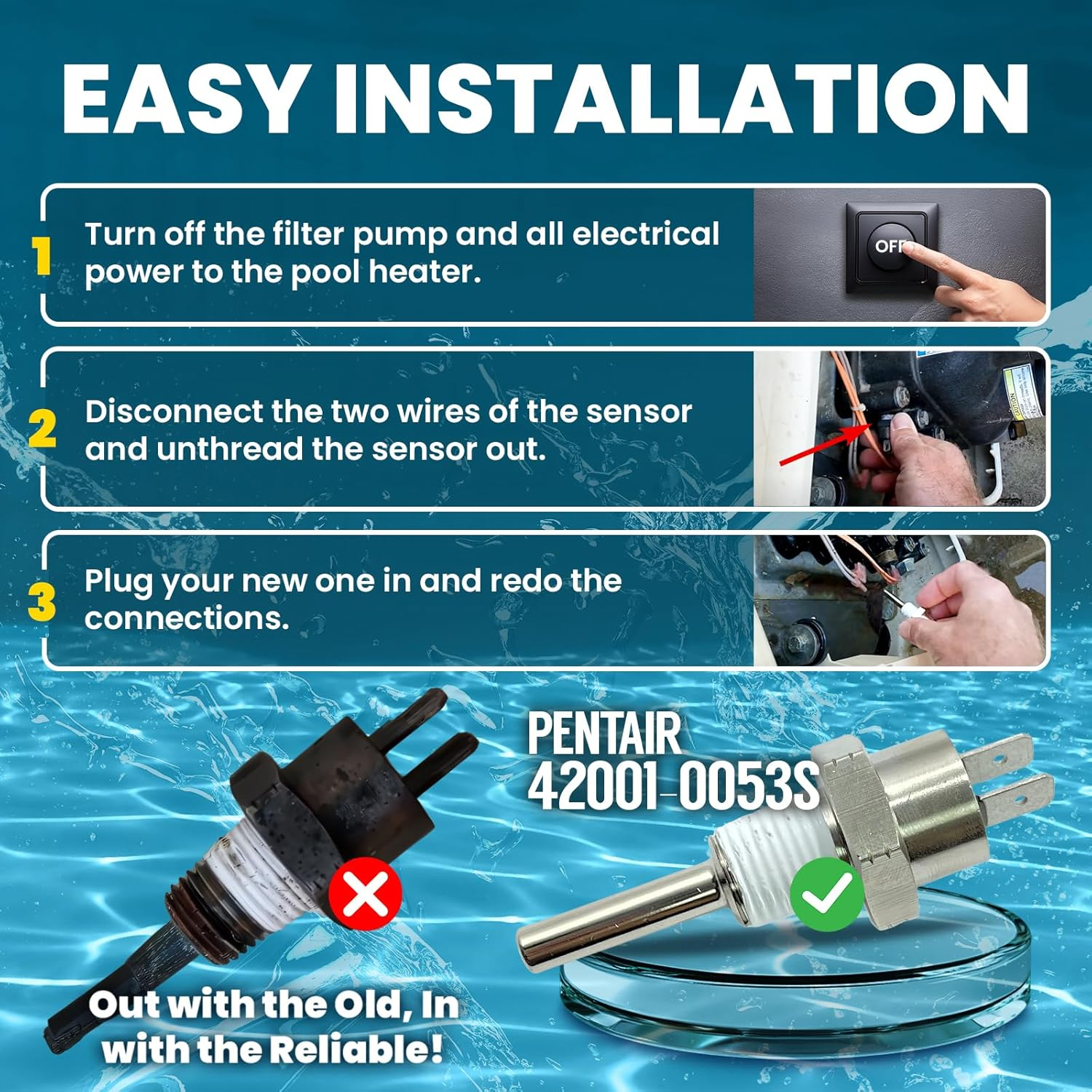 Wholesale Sensors Pentair 42001-0053S Replacement Thermistor (2Pack) 12 Month Warranty image number 1