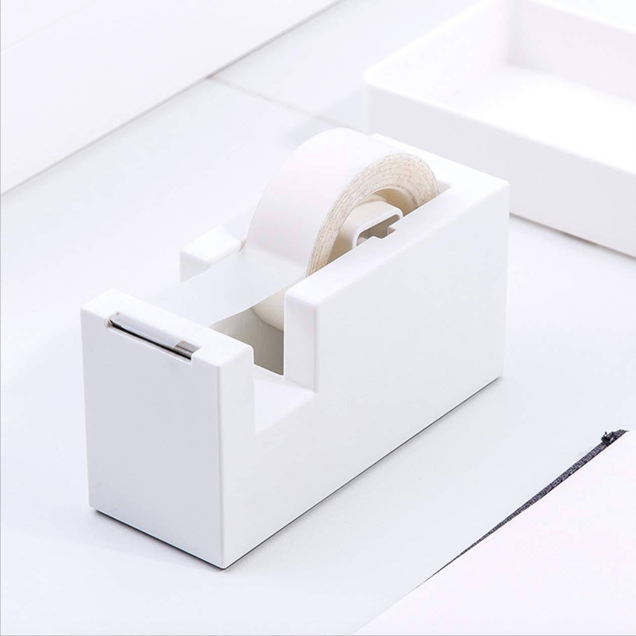Desktop Tape Dispenser - Silicone Non-Skid Weighted Base Tape Cutter for Office,School and Home Supplies (Pure White) - Black Smoke image number 1