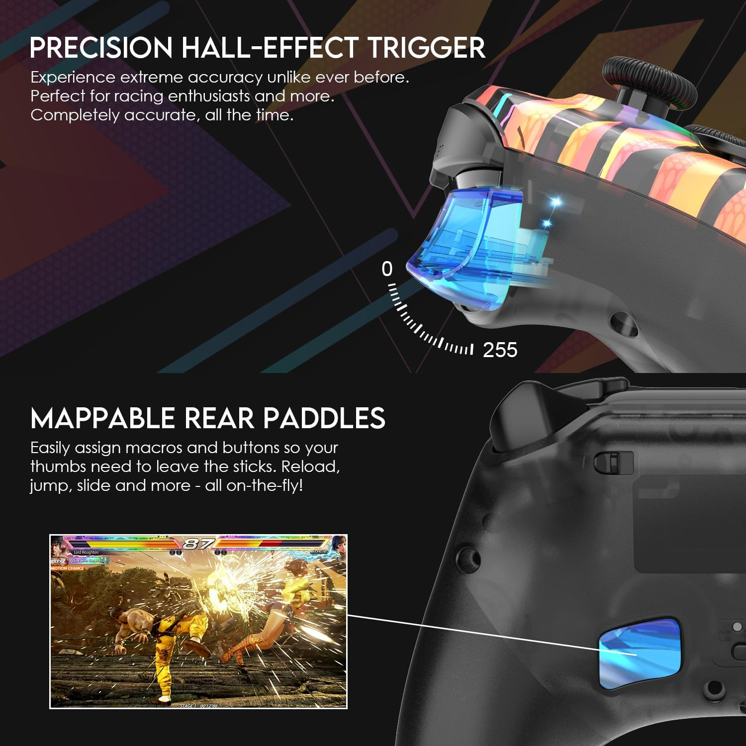 Fantech Multi-Platform Game Controller for Pc/Mac/Windows/Switch/Tesla, Wireless Gamepad with Hall-Effect, EOS Pro Motion Sensor, Interchangeable Sticks/D-Pad (Rainbow) - Blue image number 2