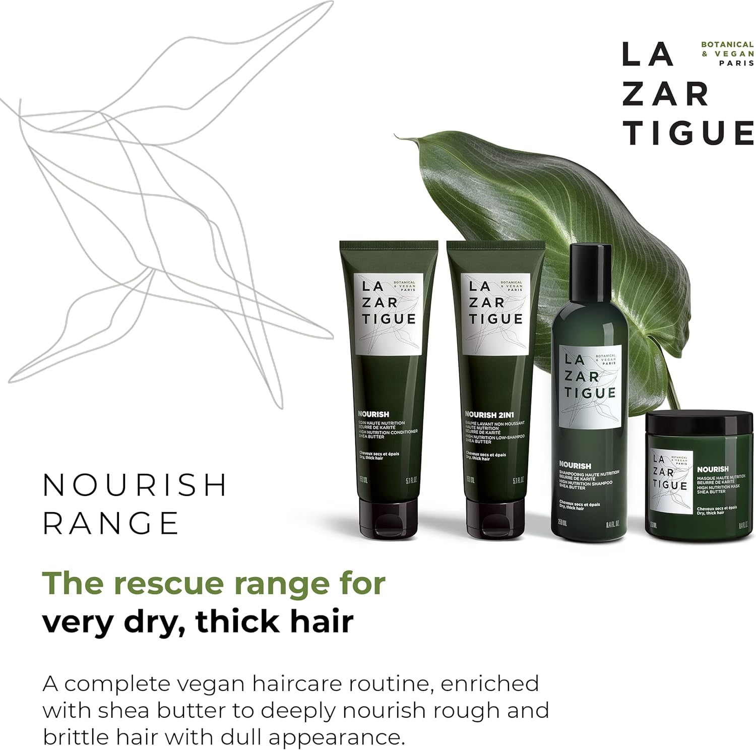 Lazartigue Nourish 2IN1 Low Shampoo, Shea & Babassu Butters, Intensive Nourishment for Dry Hair, Vegan, Sulfate & Silicone Free, 5.1 Fl.Oz.