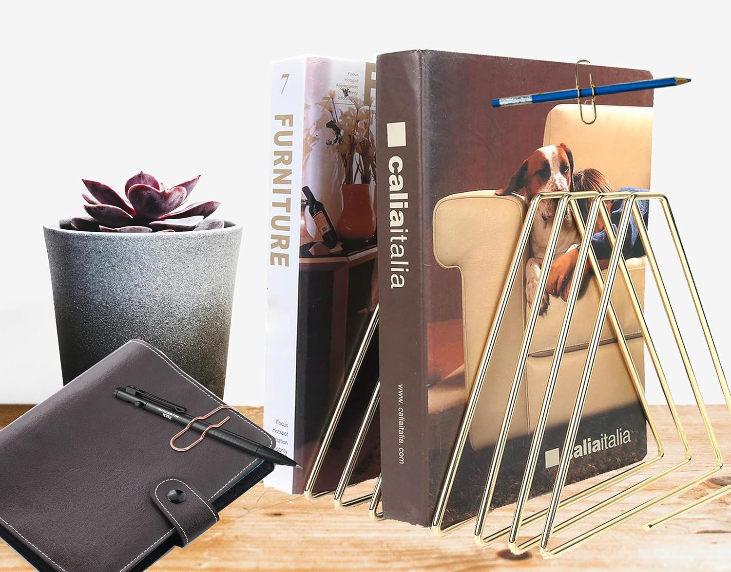 FEIQIAO Adjustable Telescopic Triangle Record Shelf Bookshelf, Wire Folder Organizer Sorter, Decorative Desktop Book Organizer Magazine Rack (Gold, 7 Grid) image number 5