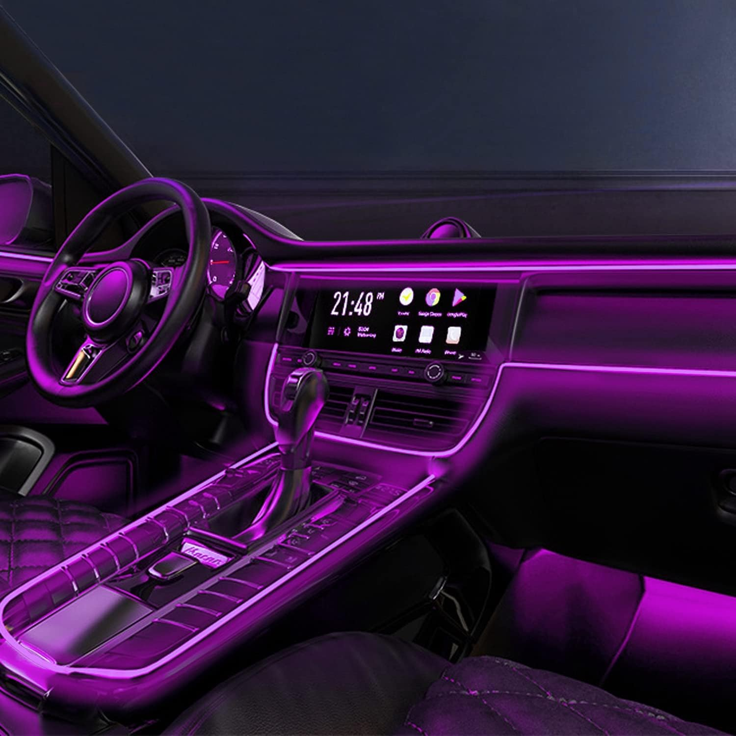 EL Wire Neon USB Lights - 197" Glowing Strip with Sewing Edge for Car Interior Decoration (Purple, 5M/16.5Ft) image number 3