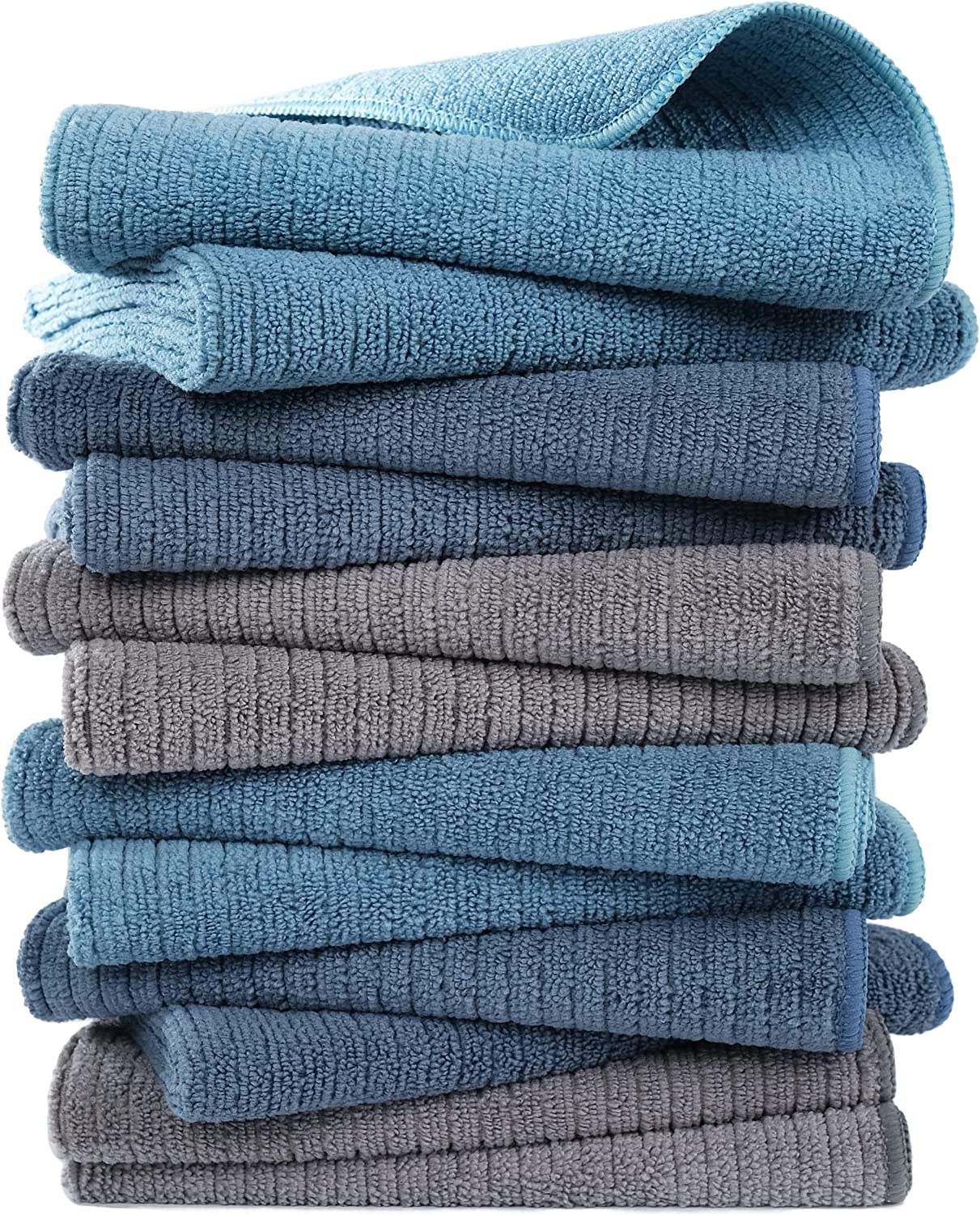 Polyte Premium Microfibre All-Purpose Ribbed Terry Kitchen Dish and Hand Towel (Blue, Gray, Teal, 40X71 Cm) 12 Pack image number 6