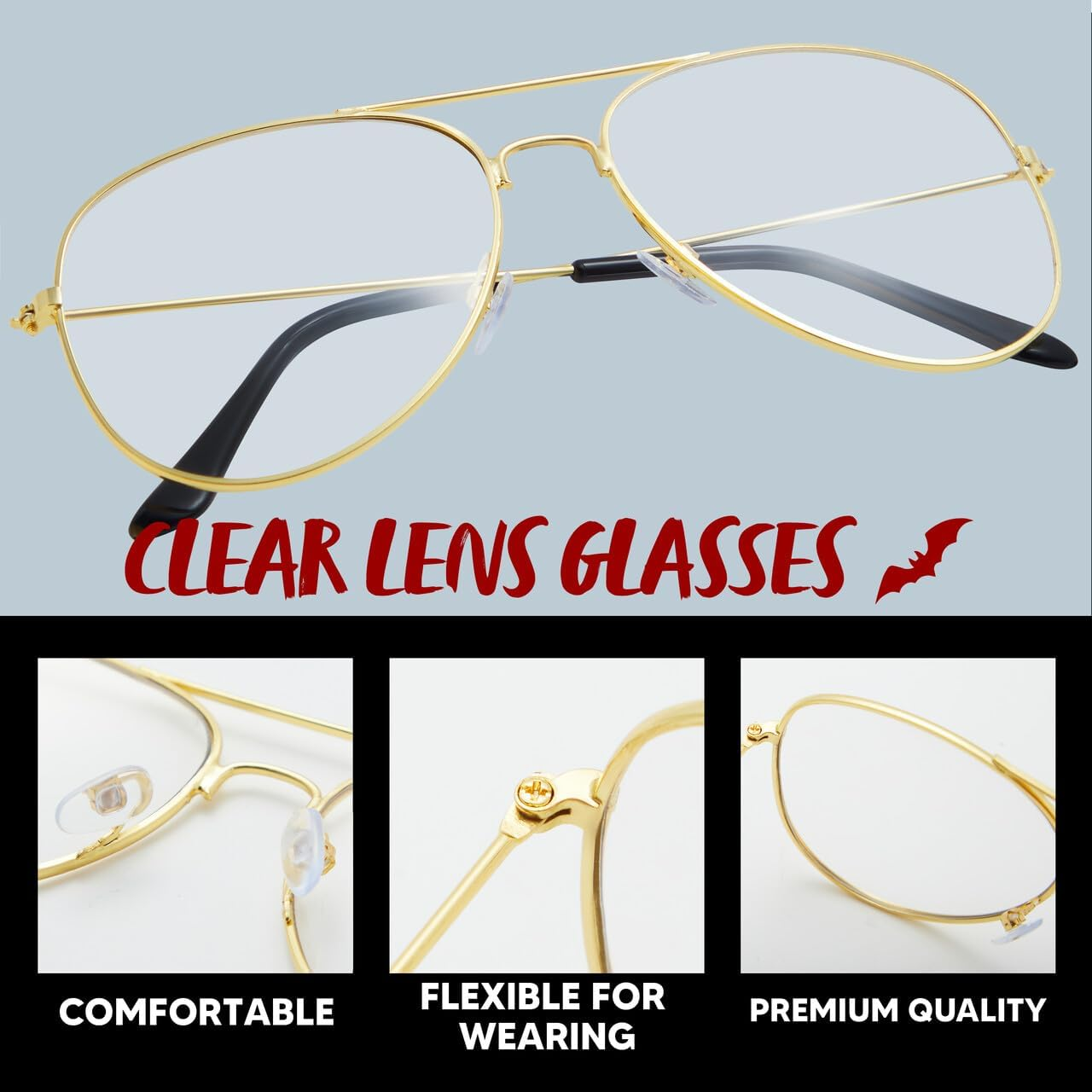 Spooktacular Creations Gold Metal Frame Glasses, Old Man Old Lady Costume Glasses, Halloween Classic Glasses Accessory for Kids Men Women Grandma 80S 90S Dress Up, Halloween Costume Prop, Gold image number 6