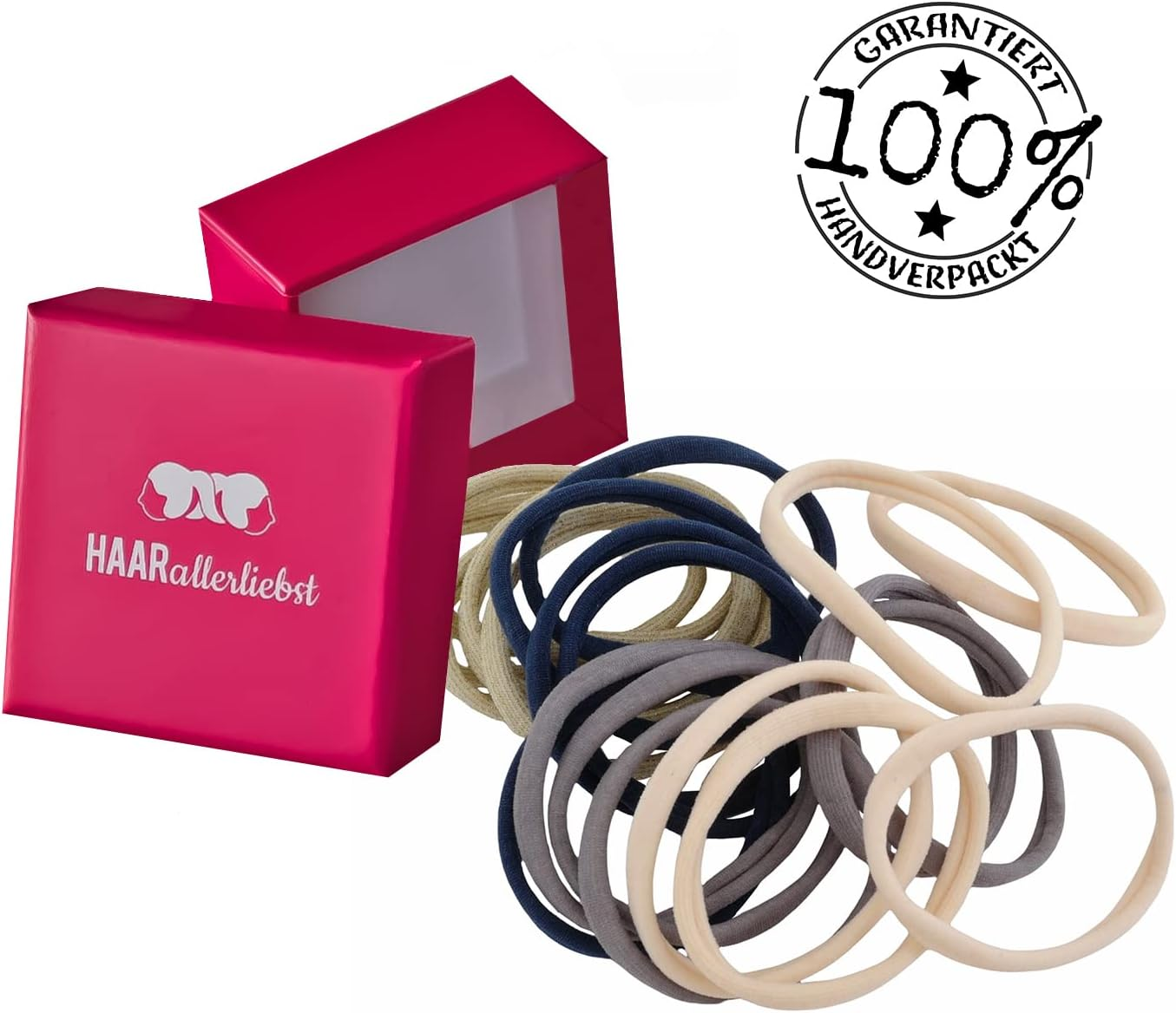 Haarallerliebst Hair Bobbles Extra Strong (Pack of 20 | Skin-Coloured, Grey, Blue, Gold | 5 Cm) with Box for Storage (Box Colour: White) (Box Colour: Pink) - Box Colour: Pink image number 2