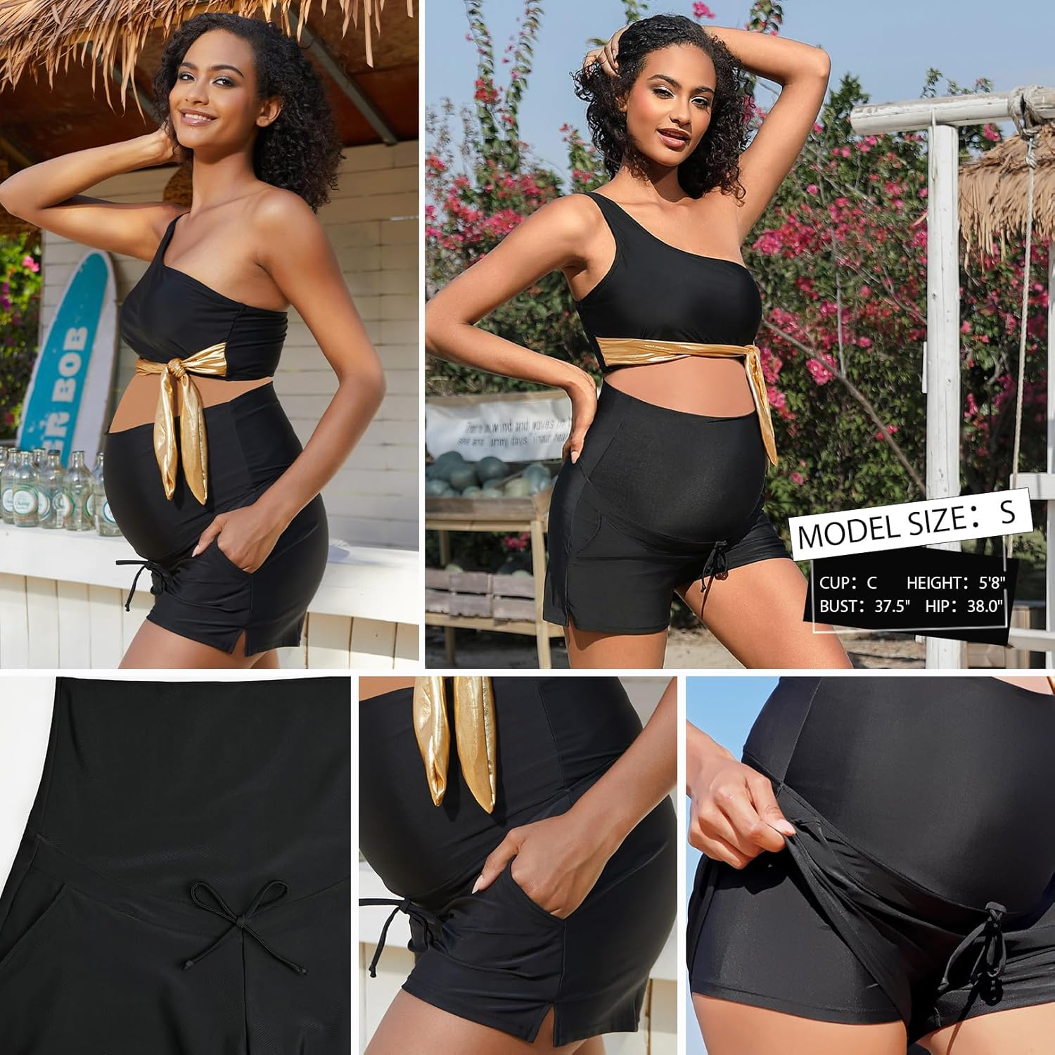 Bhome Maternity High Waisted Swim Shorts with Pockets and Side Slits image number 5