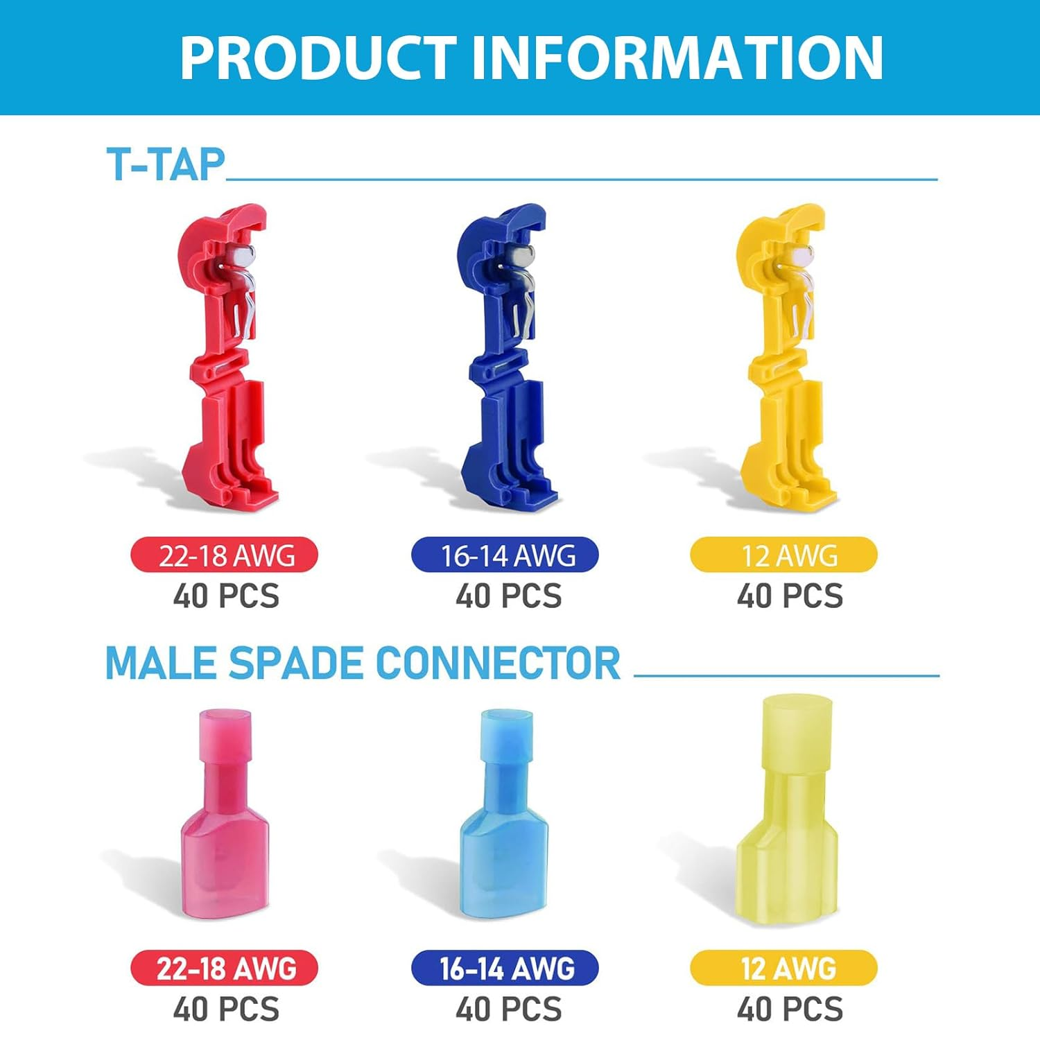 240Pcs T Tap Wire Connectors, T Wire Quick Splice Connector, Quick Splice Electrical Wire Terminals Connectors, T Connectors for Wiring with Storage Case, for Wiring Automotive image number 4