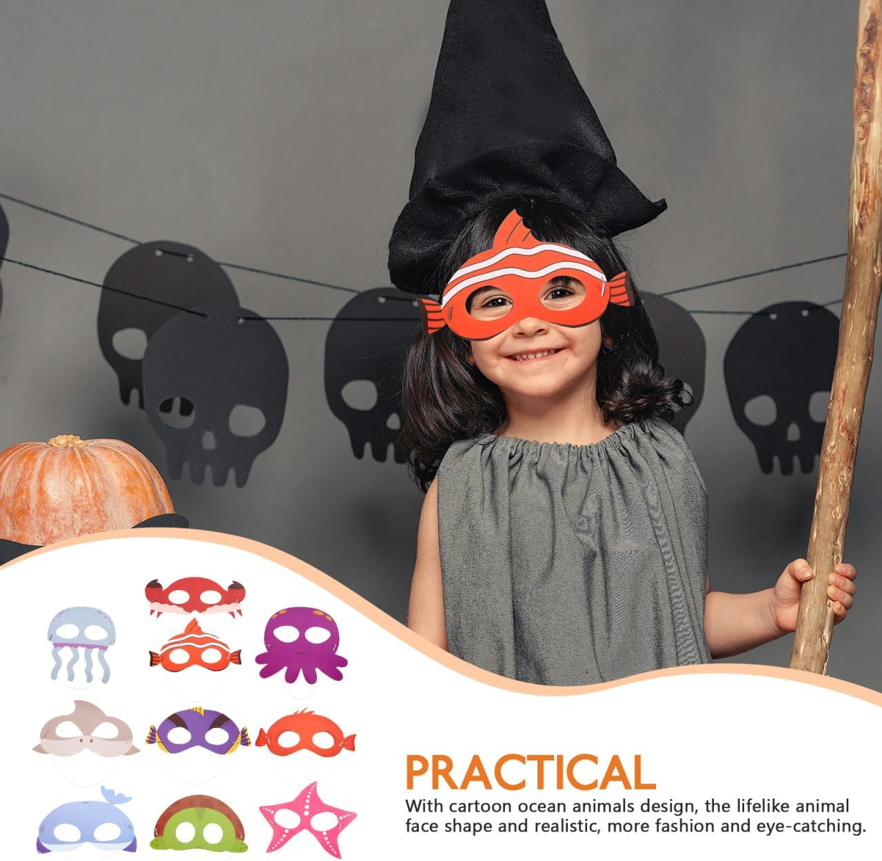 Ibasenice Ocean Animals Masks 10Pcs Sea Animal Masks Kids Costume Masks for under the Sea Party Halloween Decorations image number 3