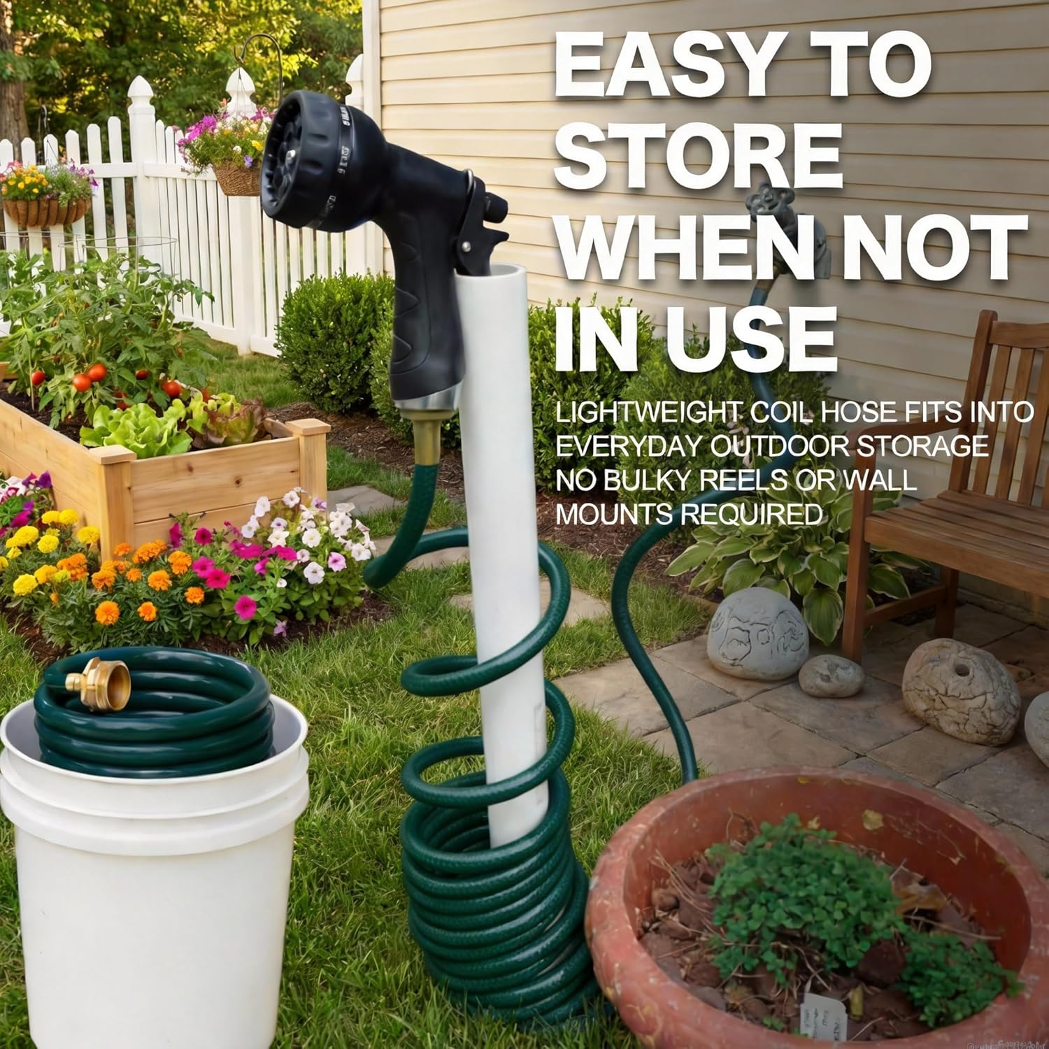 Lightweight EVA Recoil Garden Hose: Retractable Coil Water Hoses with 3/4" GHT Solid Brass Fittings - Corrosion Resistant for Outdoor Lawn Boat (10FT, Green) image number 3