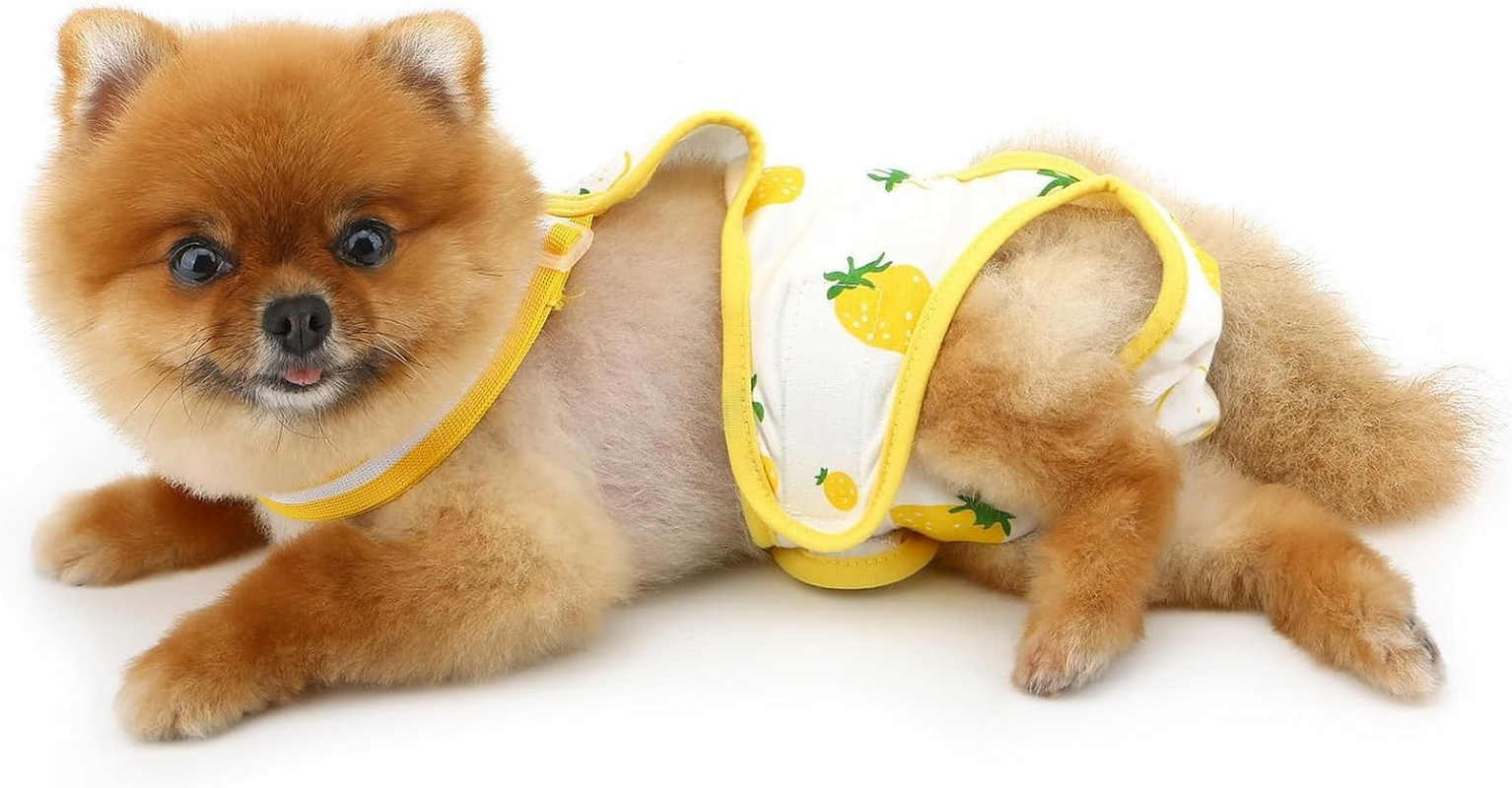 Cute Pet Sanitary Pantie with Adjustable Suspender Washable Reusable Puppy Cute Pet Underwear Diaper Jumpsuits for (S, Yellow Strawberry) image number 6