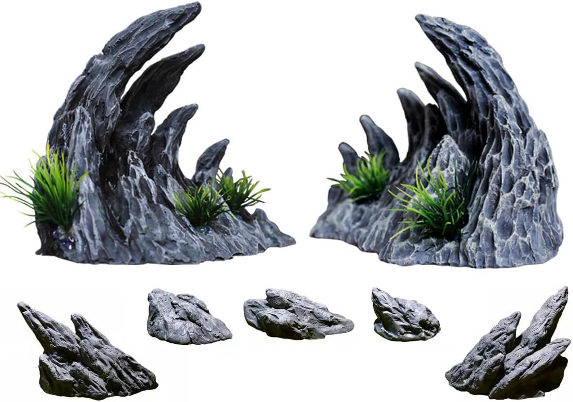 Fish Tank Simulation Resin Green Dragon Stone Canyon, Aquarium Landscape Decorative Rock Ornaments, Valley Stone Package