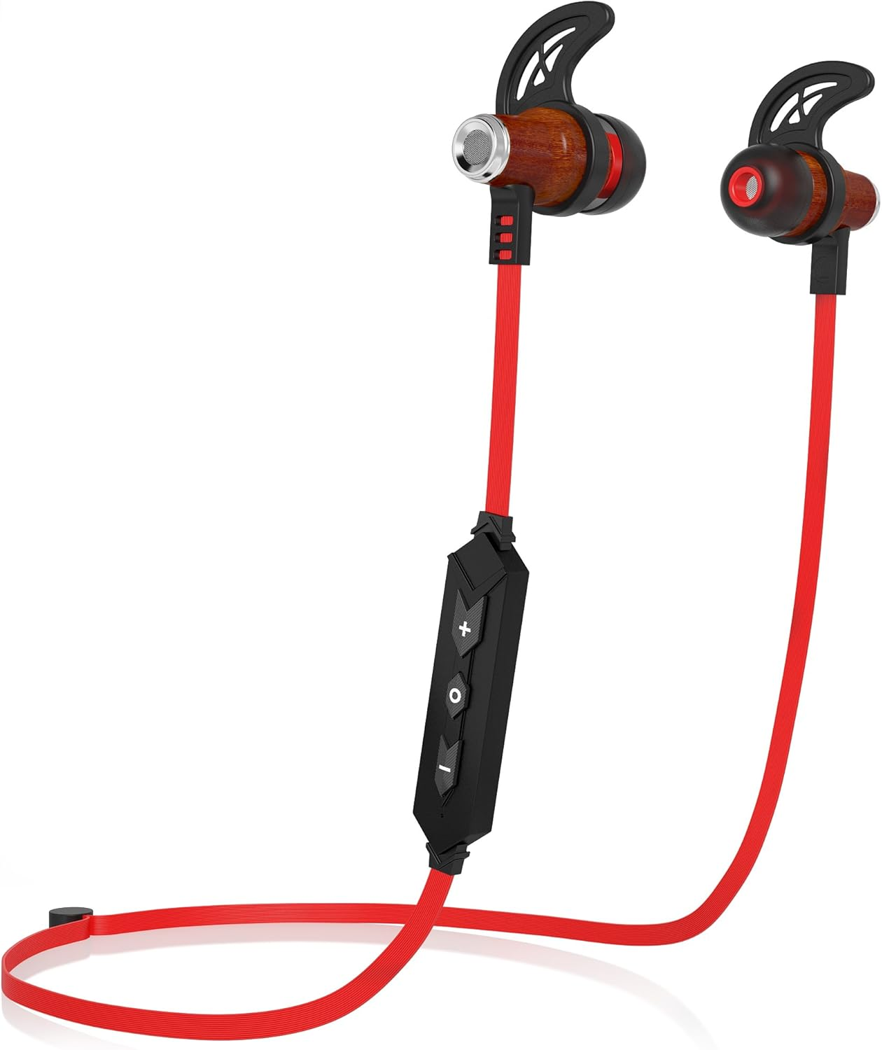Symphonized NRG Bluetooth Wireless Wood In-Ear Noise-Isolating Headphones, Earbuds, Earphones with Mic & Volume Control (Red) image number 3