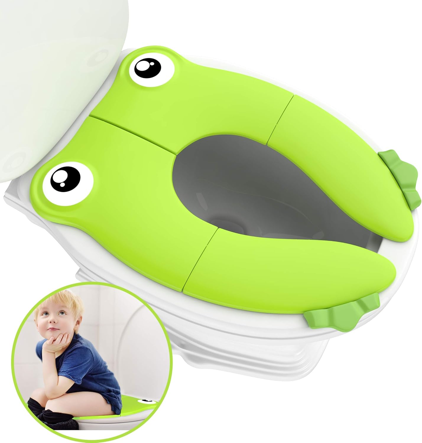 Portable Folding Large Non Slip Silionce Pads Potty Training Seat for Kids Boys & Girls, Foldable Toddlers Toilet Seat, Recyclable Potty Seat Cover for Travel (Green) image number 2