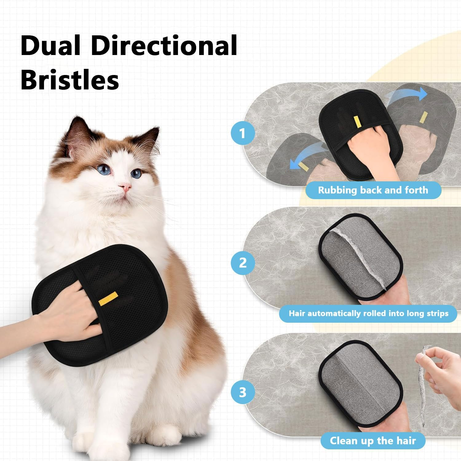 2 Pcs Static Pet Hair Remover Gloves,Pet Hair Removal Glove for Cats & Dogs,Upgraded Animal Fur Removal Tool for Couch, Furniture, Carpet, Curtain, Clothing image number 3