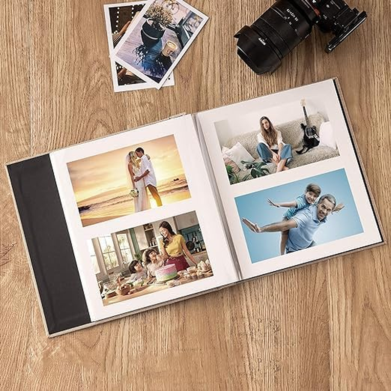 Photo Album Self Adhesive with Picture Display Window,40 Pages DIY Scrapbook Album for 3X5 4X6 5X7 6X8 8X10Picture,Linen Cover Memory Book for Baby Wedding, with 3Pcs Metallic Pen (Off White) - Grey image number 4