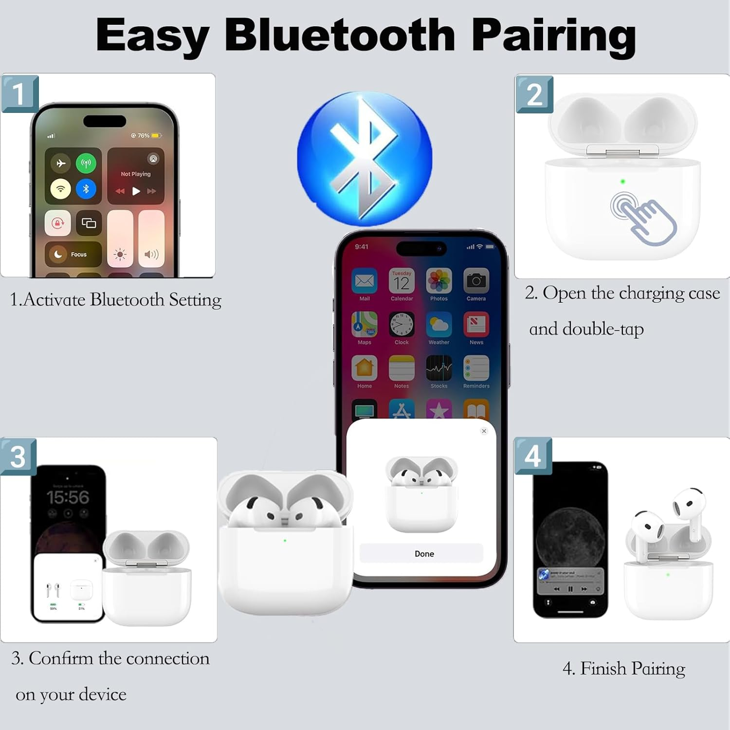 Wireless Charging Case Compatible with Airpods 4Th Generation, USB-C Port Airpods 4 Charging Case Replacement,No Airpod 4Th image number 1