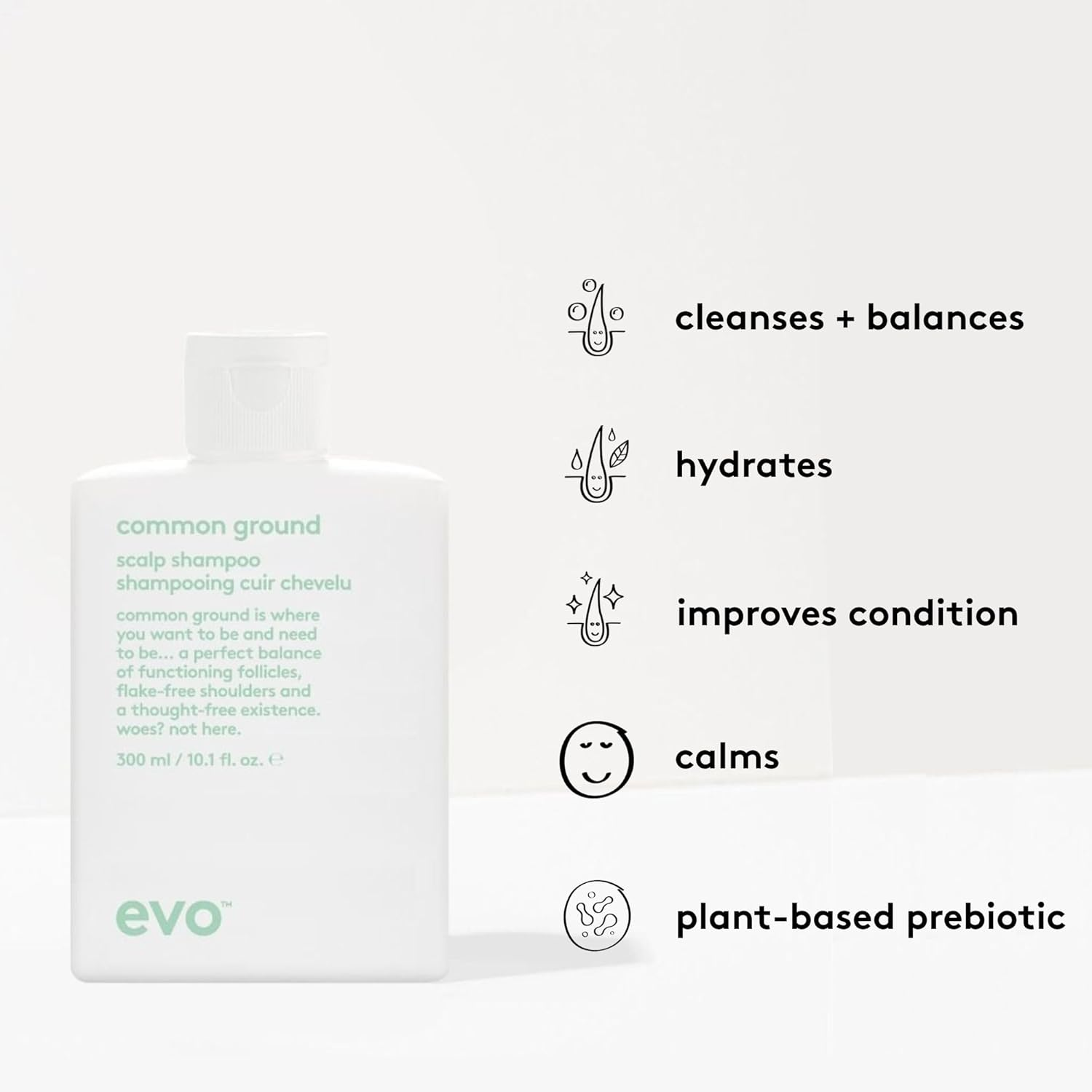 Evo Common Ground Scalp Shampoo - Full Size Shampoo, Gently Cleanse, Hydrate, Reduce Appearance of Dry, Flaky Skin and Excess Oil for All Hair Types - 300Ml