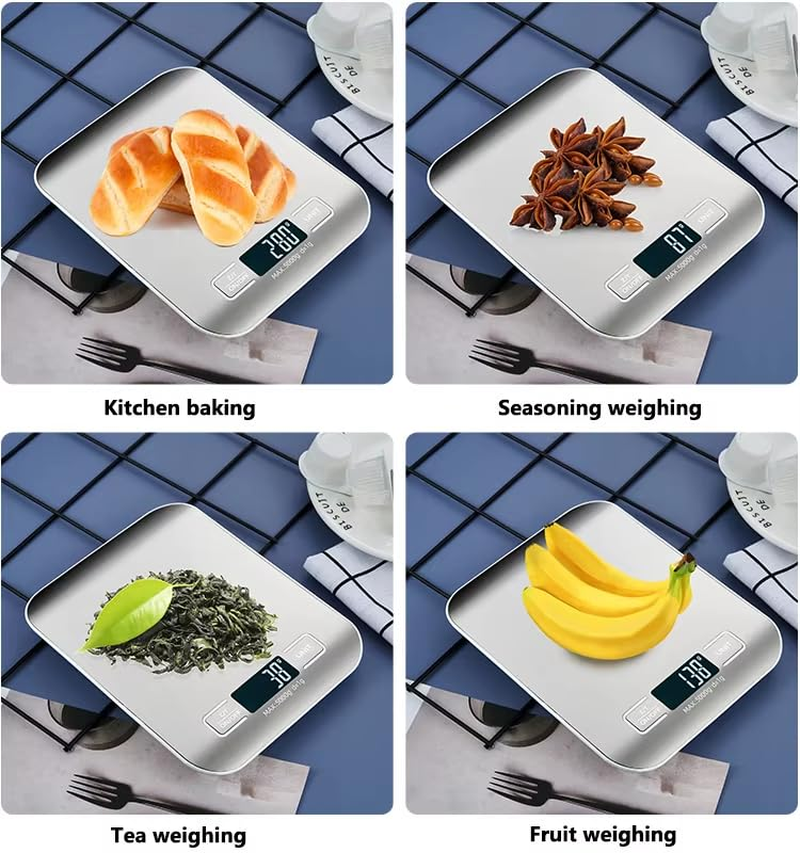 Versa Essentials Digital Kitchen Scale with LCD Display, 10Kg/1G Stainless Steel Kitchen Scale for Food Cooking Coffee Baking, Waterproof Surface and Tare Function, Batteries Included image number 4