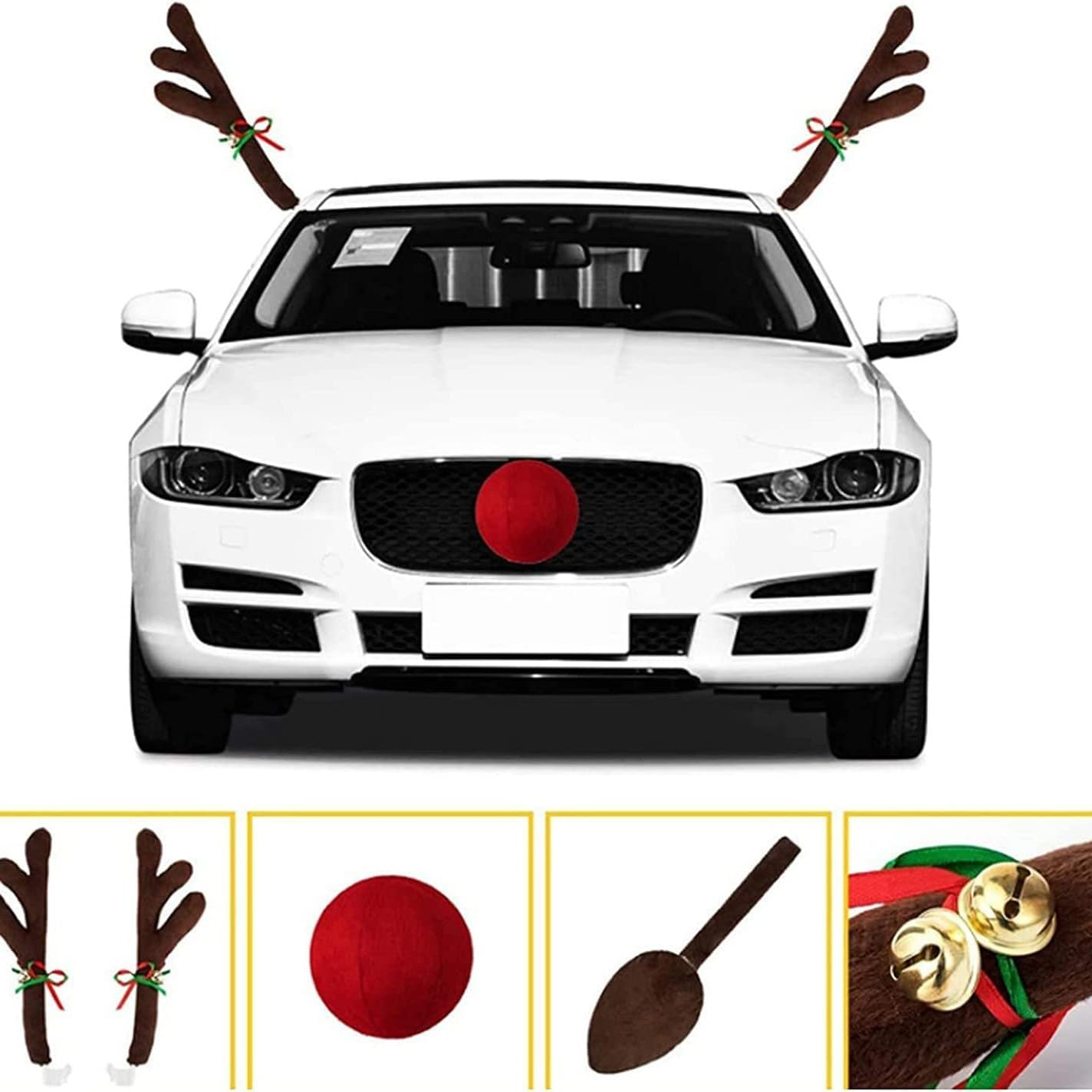 Car Reindeer Decorations with Car Jingle Bell Antlers Antlers, Nose, and Tail for the Trunk image number 3