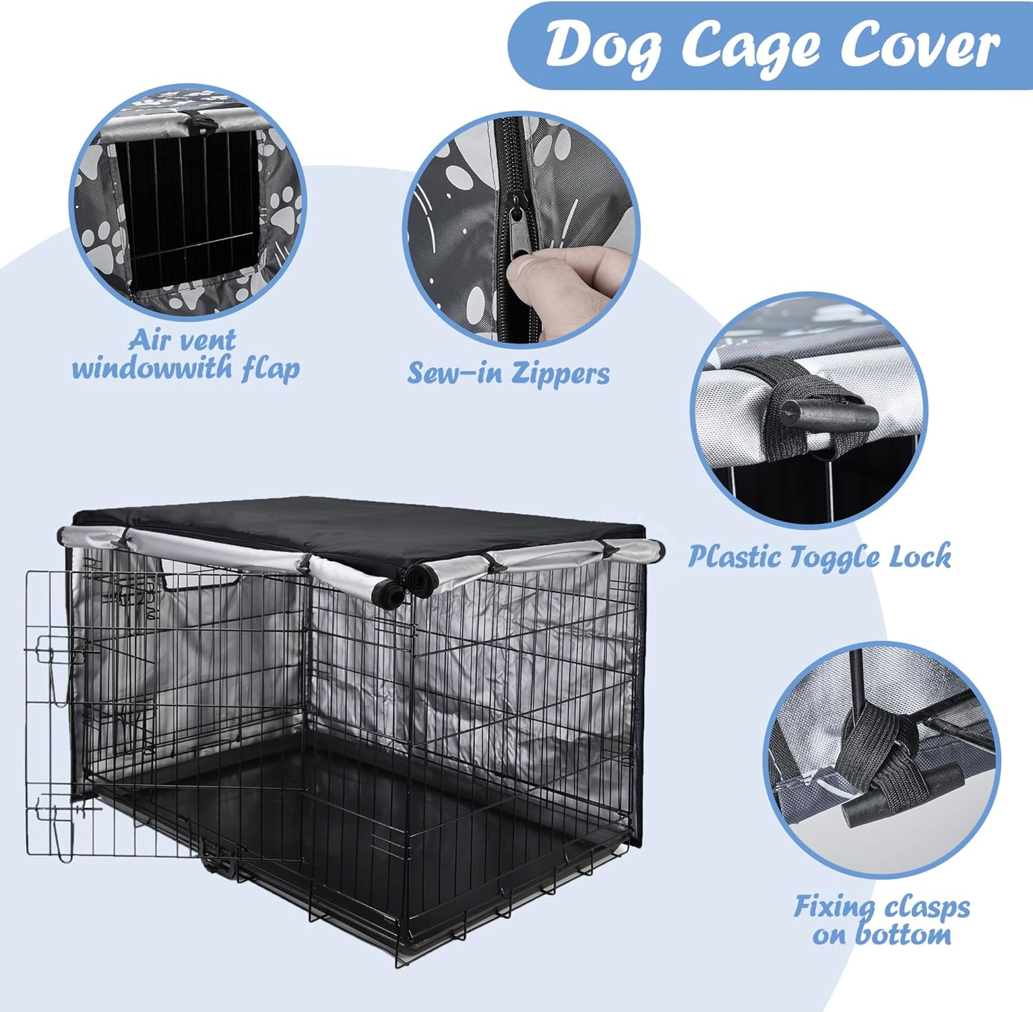 Dog Crate Cover 36 Inch - Double Door, Waterproof Dog Kennel Cover with Air Vent Window, for Indoor/Outdoor Most Wire Dog Crate image number 5