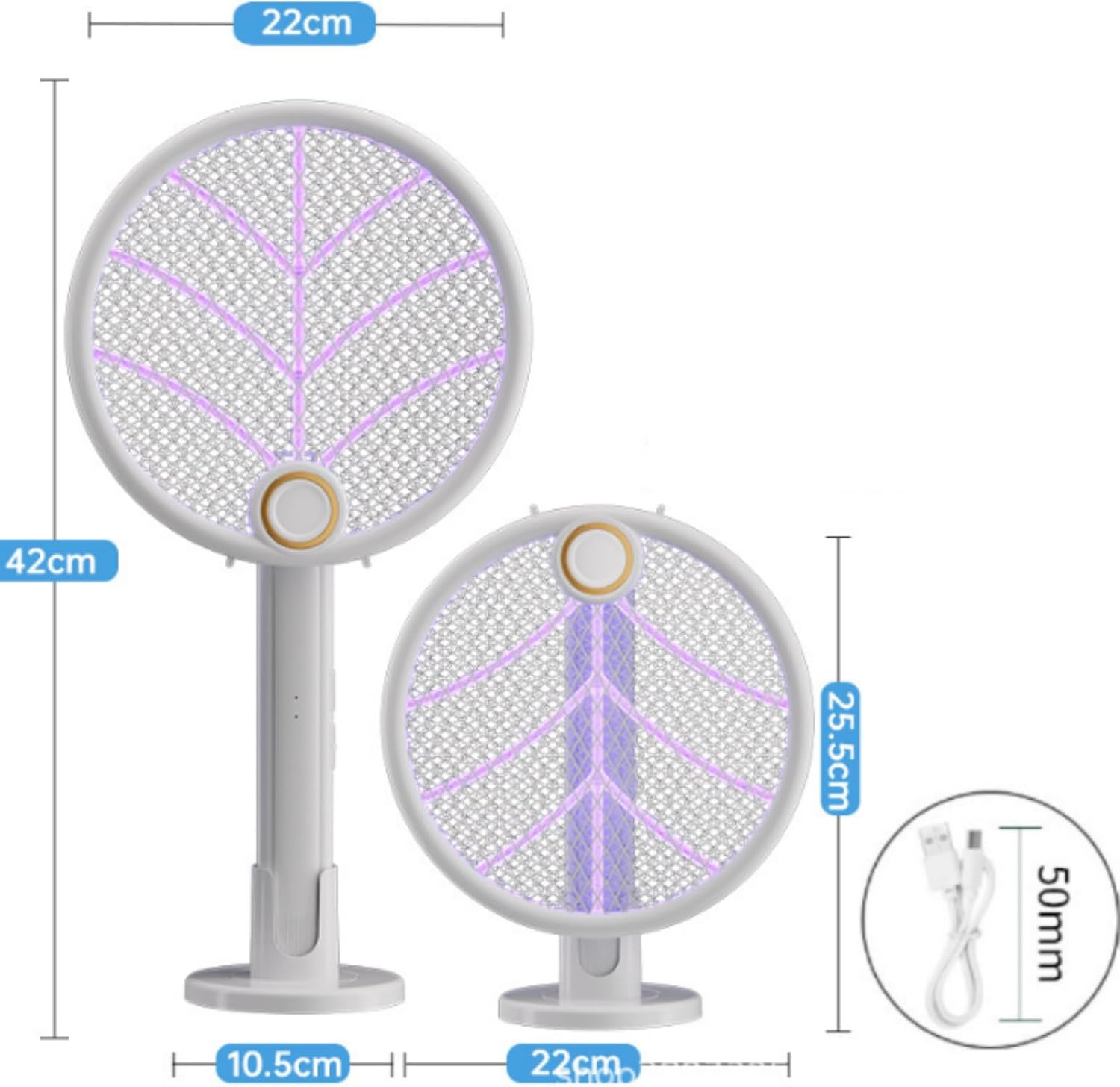 Electric Fly Swatter Racket, Portable Electric Mosquito Swatter, 2 in 1 Bug Zapper Racket with LED, Fly Killer and Mosquito Trap Lamp, USB Rechargeable Mosquito Trap for Home Backyard Patio Camping