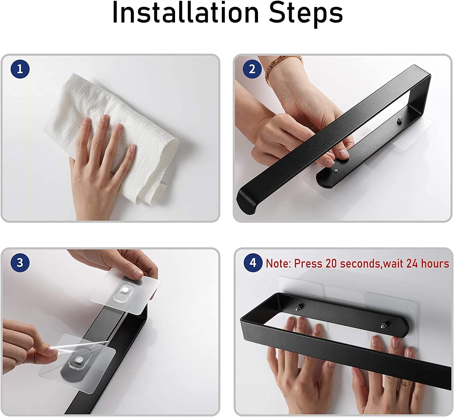 Paper Towel Holder, under Cabinet Paper Roll Holder, Self-Adhesive Kitchen Paper Towel Rack for Kitchen, Bath, Cabinet, Toilet, Paper Rack Metal Roll Paper Rack Hanging (Black) - Black With Damping image number 6