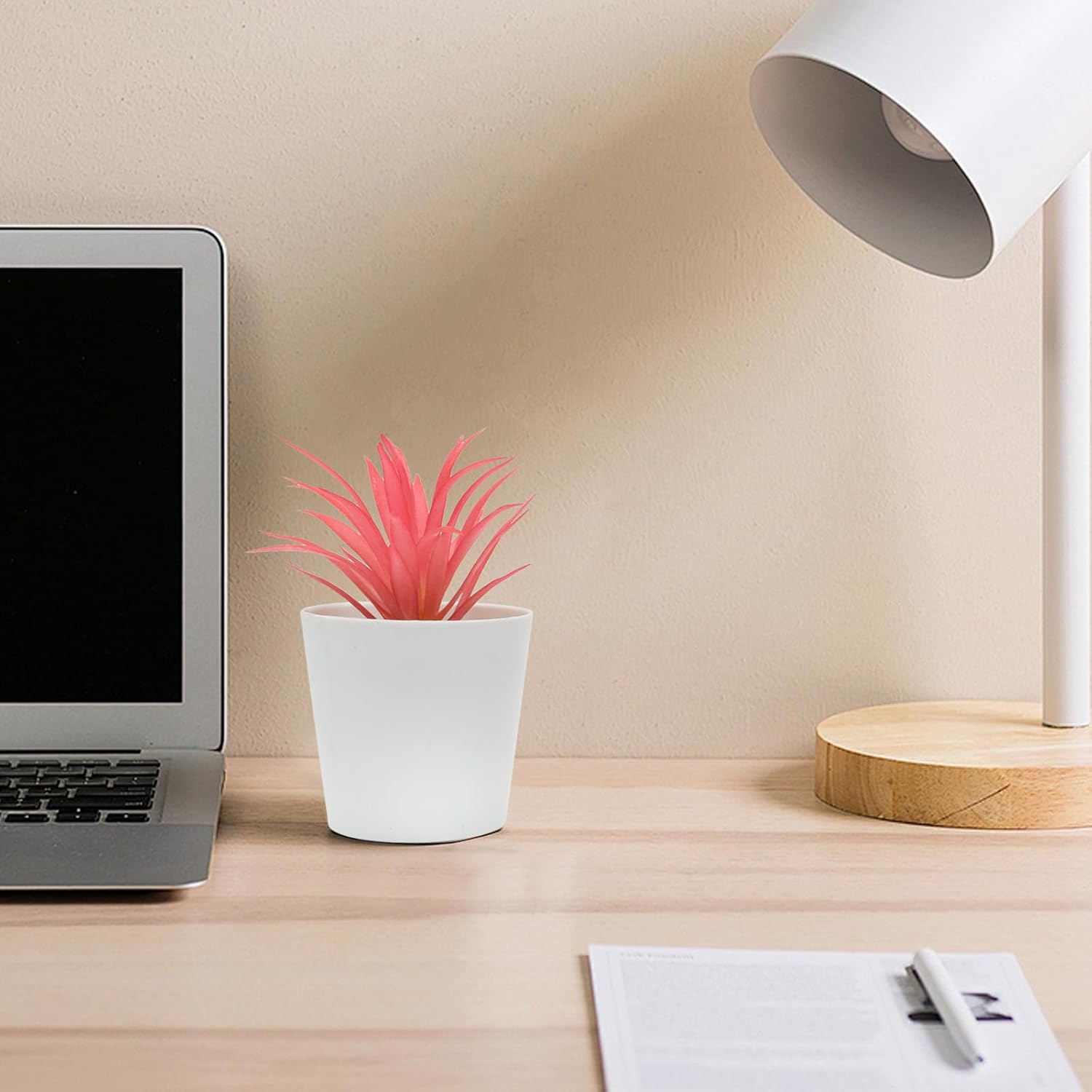 Bacucine Set of 6 Succulents Plants Artificial in Pots Desk Plant Fake Plants Faux Succulents for Bedroom Windowsill Shelf Office Home Decor (Red) - Green Flocking image number 4