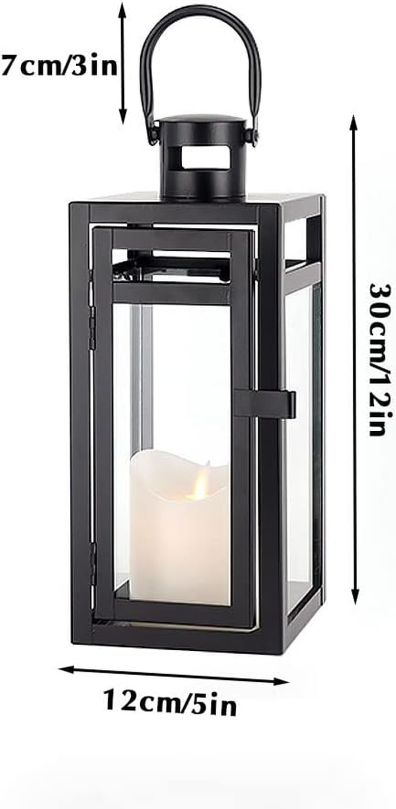 TRIROCKS Metal Lantern Candle Holder 30 Cm High Decorative Tea Light Candle Holder with Tempered Glass for Christmas Home Decor Living Room Parties Events Tabletop Indoors Outdoors (Black) - Gold image number 7