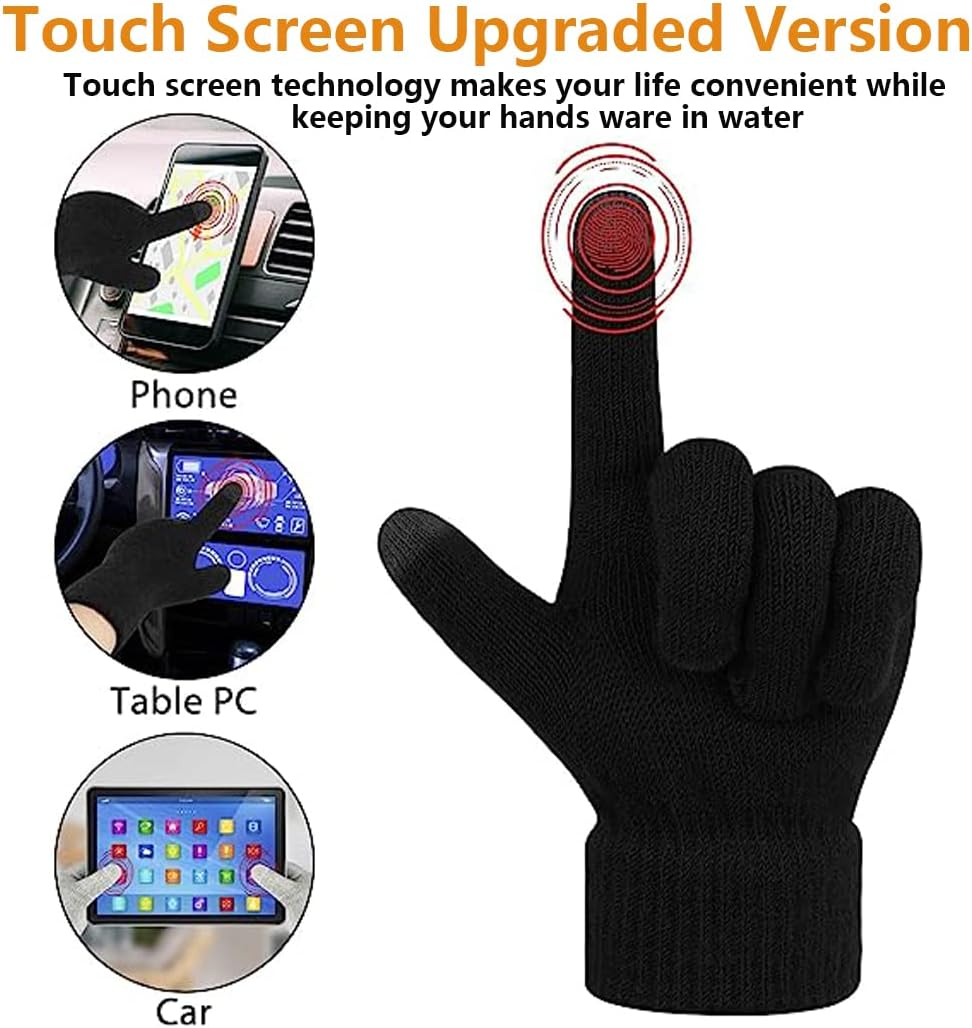 Idopick 2 Pairs Winter Warm with Touchscreen Fingers, Thermal Knit Soft Fleece Lined Glove Elastic Cuff Glove for Women Men Texting Gloves image number 5