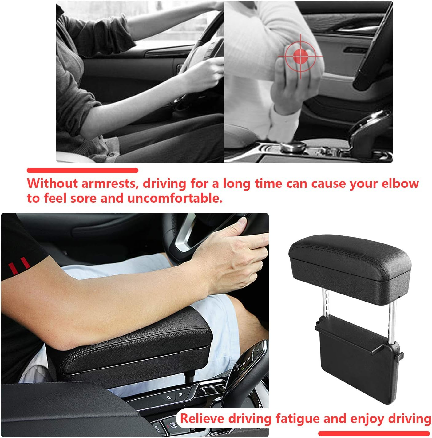 R RUIYA Armrest Box Protector for Universal Auto Car Center Console Armrest Extender General Motors Elbow & Forearm Wrist Rest Support Adjustable Height Comfort Pads (With Black Line) image number 1