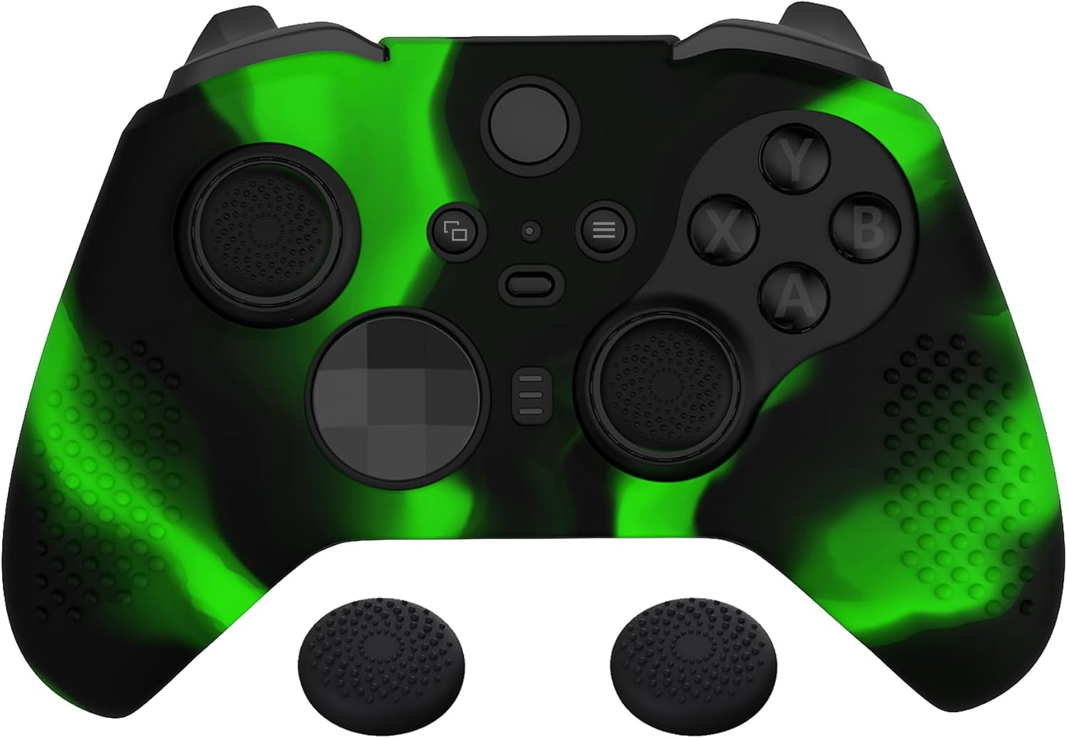 Extremerate Playvital Green & Black Soft Anti-Slip Silicone Cover Skins for Xbox One Elite Controller Series 2, Custom Protective Case for Xbox Elite Series 2 Core Controller with Thumb Grips - Black image number 6