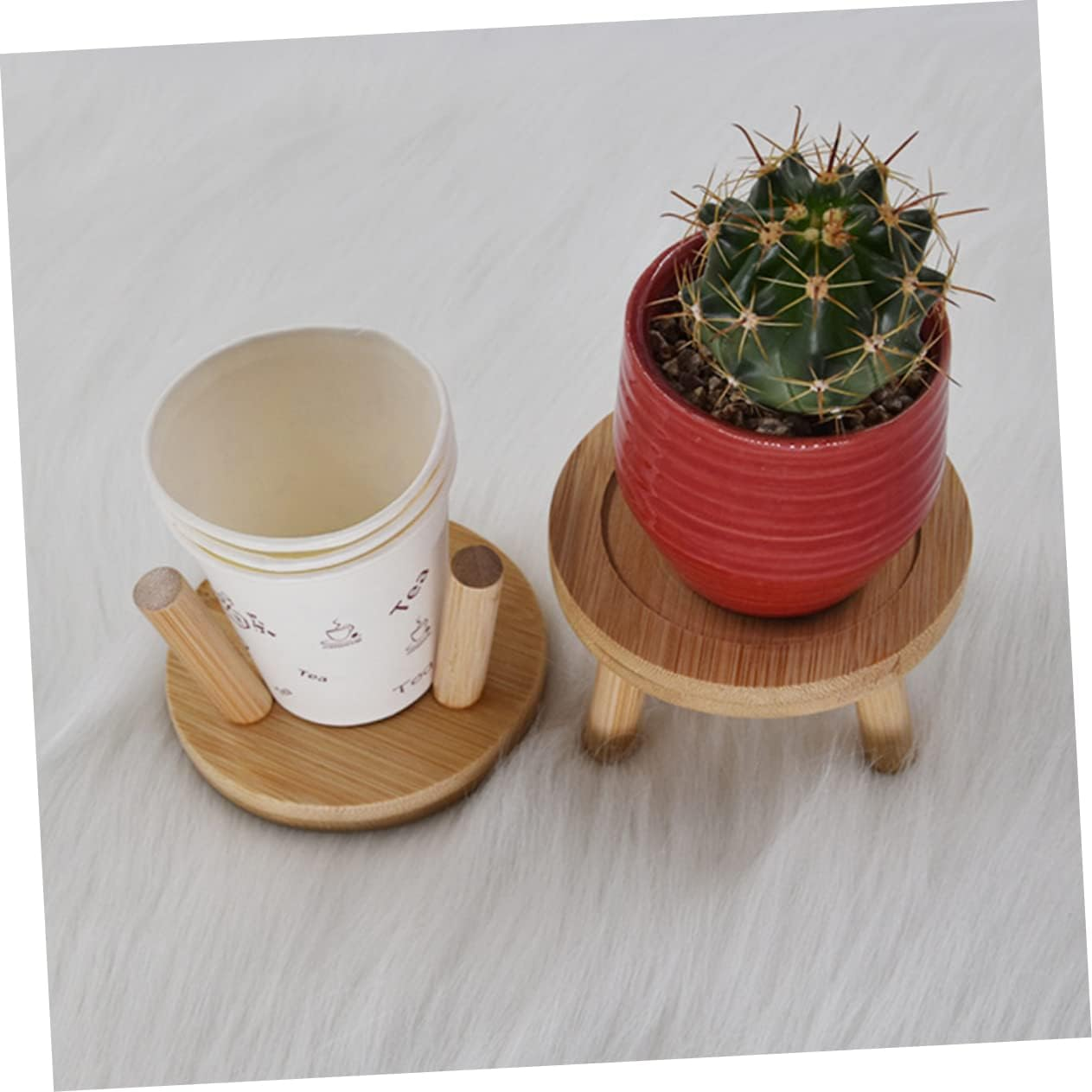 BESPORTBLE Bamboo Plant Saucer Pot Tray 2Pcs for Succulent Cactus Planters Indoor Outdoor Water Drainage Holder with Random Inner Diameter, Natural Bamboo Flowerpot Base for Home Gardening image number 4
