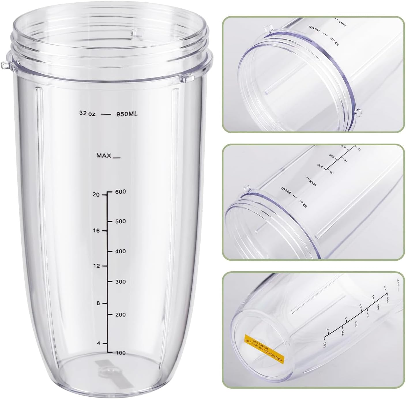 Replacement 32Oz Cups & Extractor Blade with Flip-Top To-Go-Lid and Rubber Gaskets Seal Compatible with Nutribullet 600W/900W Blender Accessories image number 6