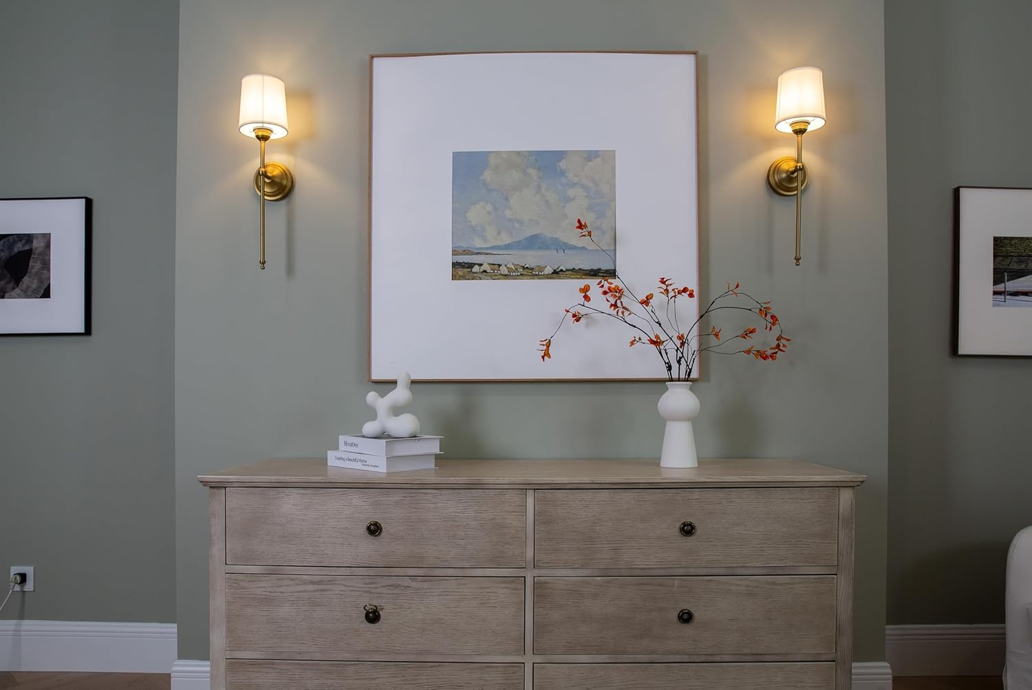 Set of 2 Pack Rustic Vintage Wall Sconce Lighting Indoor Wall Light Fixture Nightstand Lamps with Fabric Shade for Bedrooms Bedside Reading (White) image number 2