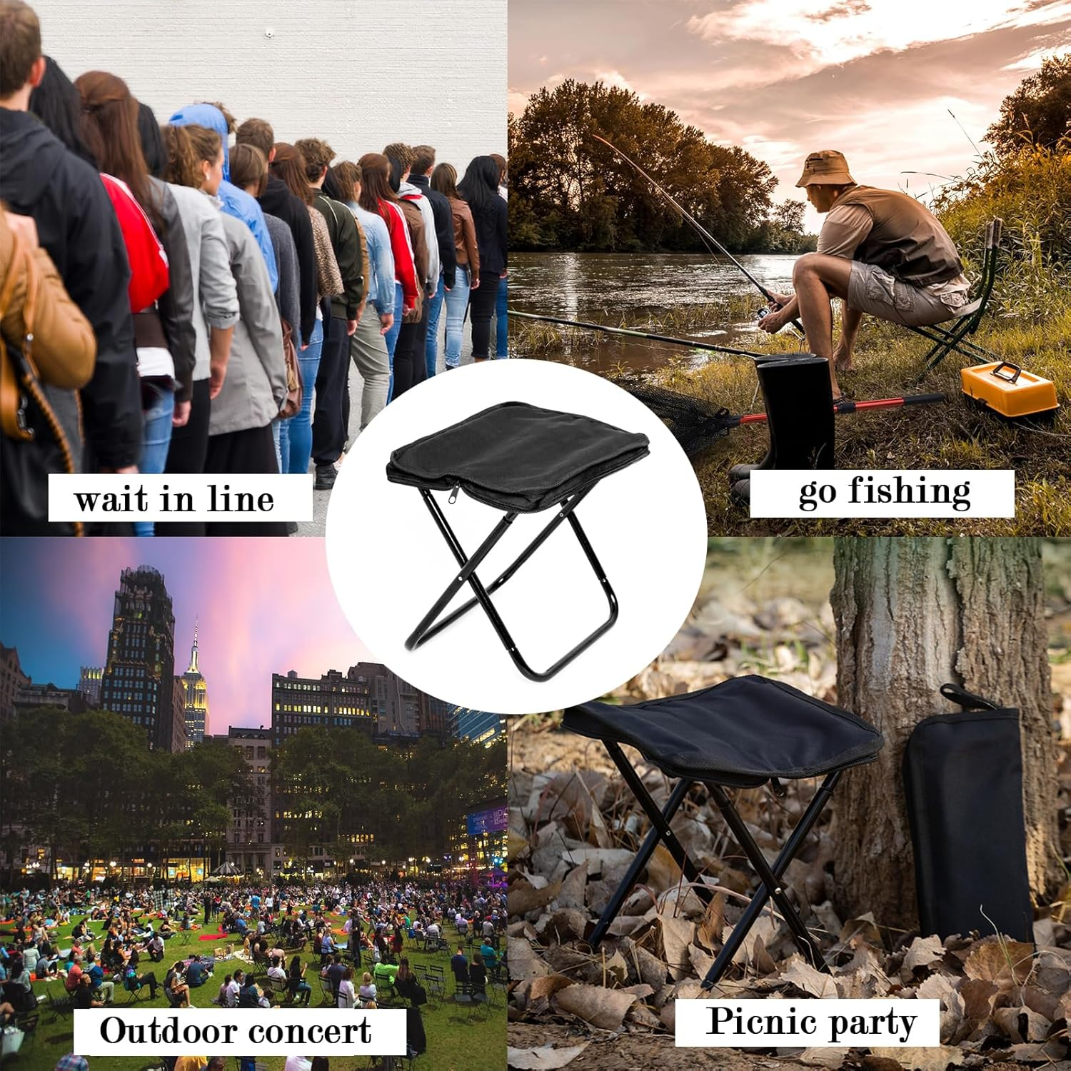 Camping Stool,Portable Chair with Arm Sleeves, Lightweight Zipper Packed Folding Chair, Fishinge Chair for Backpacking, Travel, Hiking, Fishing image number 3