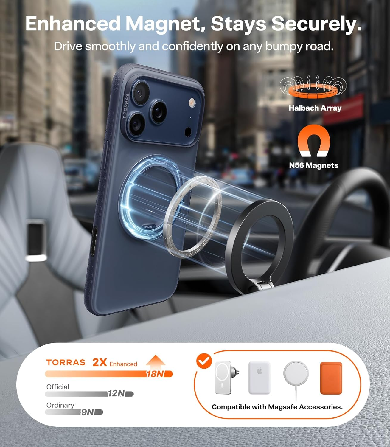 TORRAS 360 Rotatable Stand for Iphone 17 Pro Max Case, Compatible with Magnetic, Mil-Grade Protection, Slim Ergonomic Grip, Camera Control, Ostand O3 Fitness 6.9'', Deep Blue