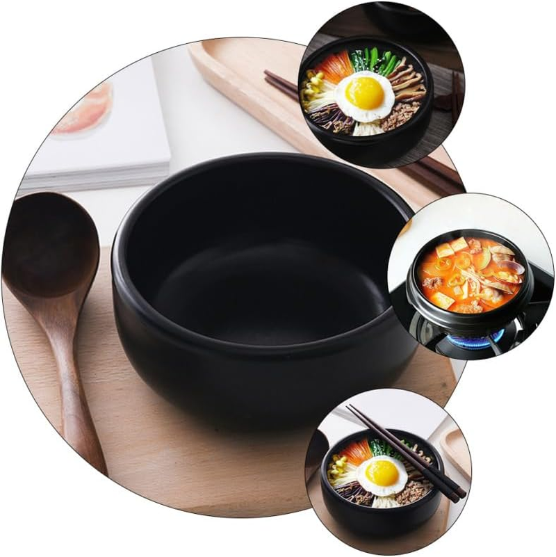 Angoily Ceramic Kitchen Bowls, 2 Pcs Black Bibimbap Bowls Ideal for Korean Stews and Serving Earthenware Cookware 23Cm image number 2