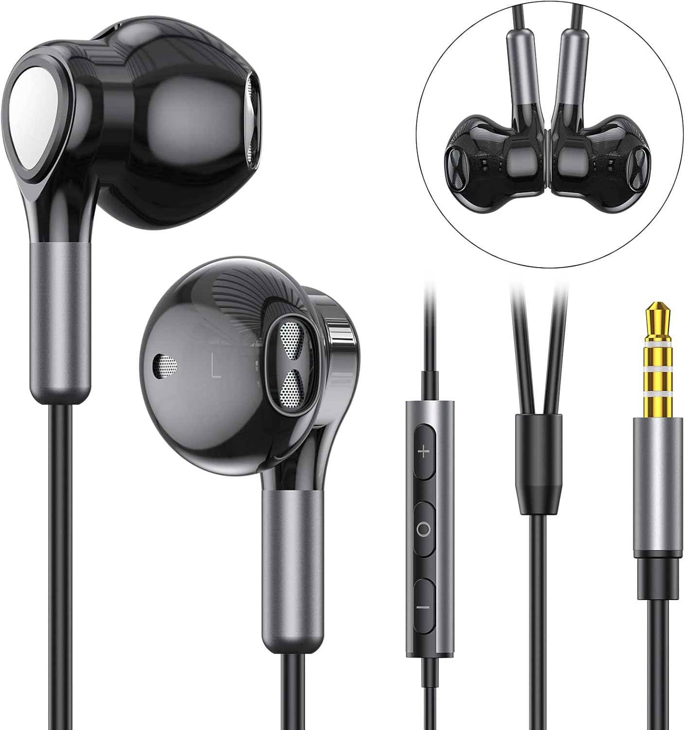 Headphones Wired, In-Ear Wired Earphones Earbuds, Half in Ear Headphones 3.5Mm Jack, Wired Headphones with Microphone and Volume Control for Iphone, Samsung, Android, Ipad,Mp3,Most 3.5Mm Audio Devices - Black image number 4