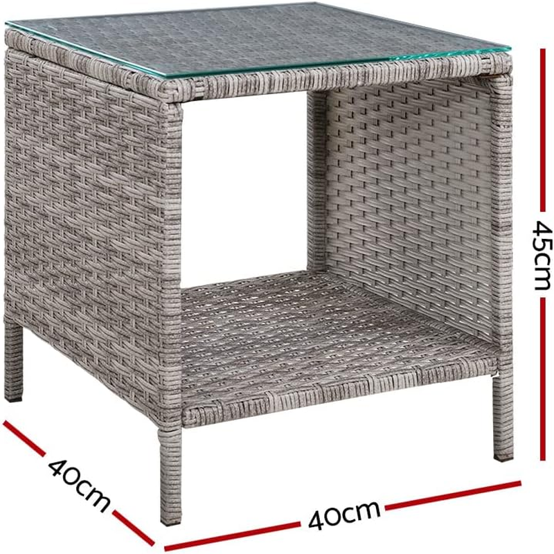 Gardeon Wicker Rattan Coffee Table - Square Tempered Glass Top Furniture with Storage for Outdoor Backyard Lawn Balcony Pool Patio, Grey