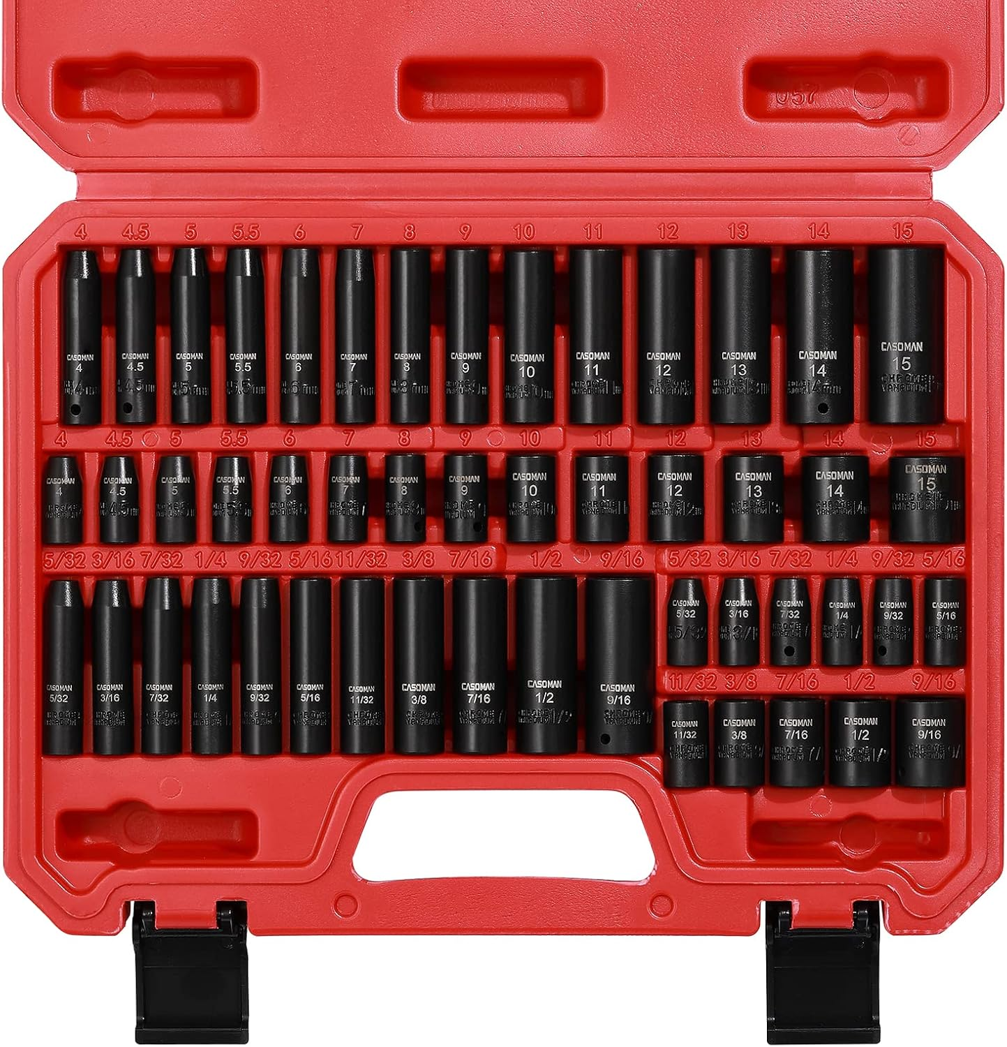 CASOMAN 1/4 Inch Drive Master Impact Socket Set, 50-Piece, 6-Point, Sae/Metric, 5/32 Inch - 9/16 Inch, 4Mm - 15Mm, Standard/Deep,Cr-V image number 6