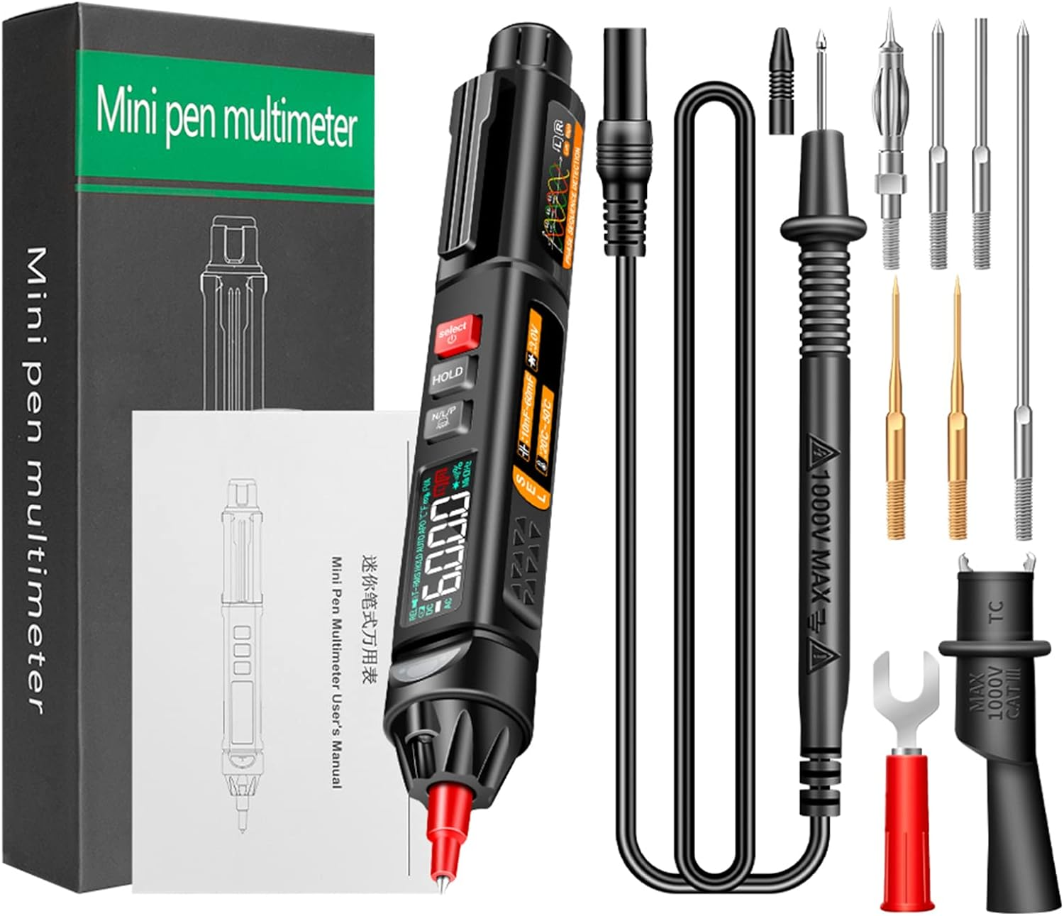 A3009 Mini Multimeter with Voice Broadcast 6000 Counts Voltmeter VA Reverse LCD Display Flashlight NCV Tester for Voltage Resistance Temperature On/Off Diode Phase Sequence image number 5